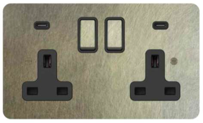 2 Gang 13A DP Switched USB Socket (Type C+C)