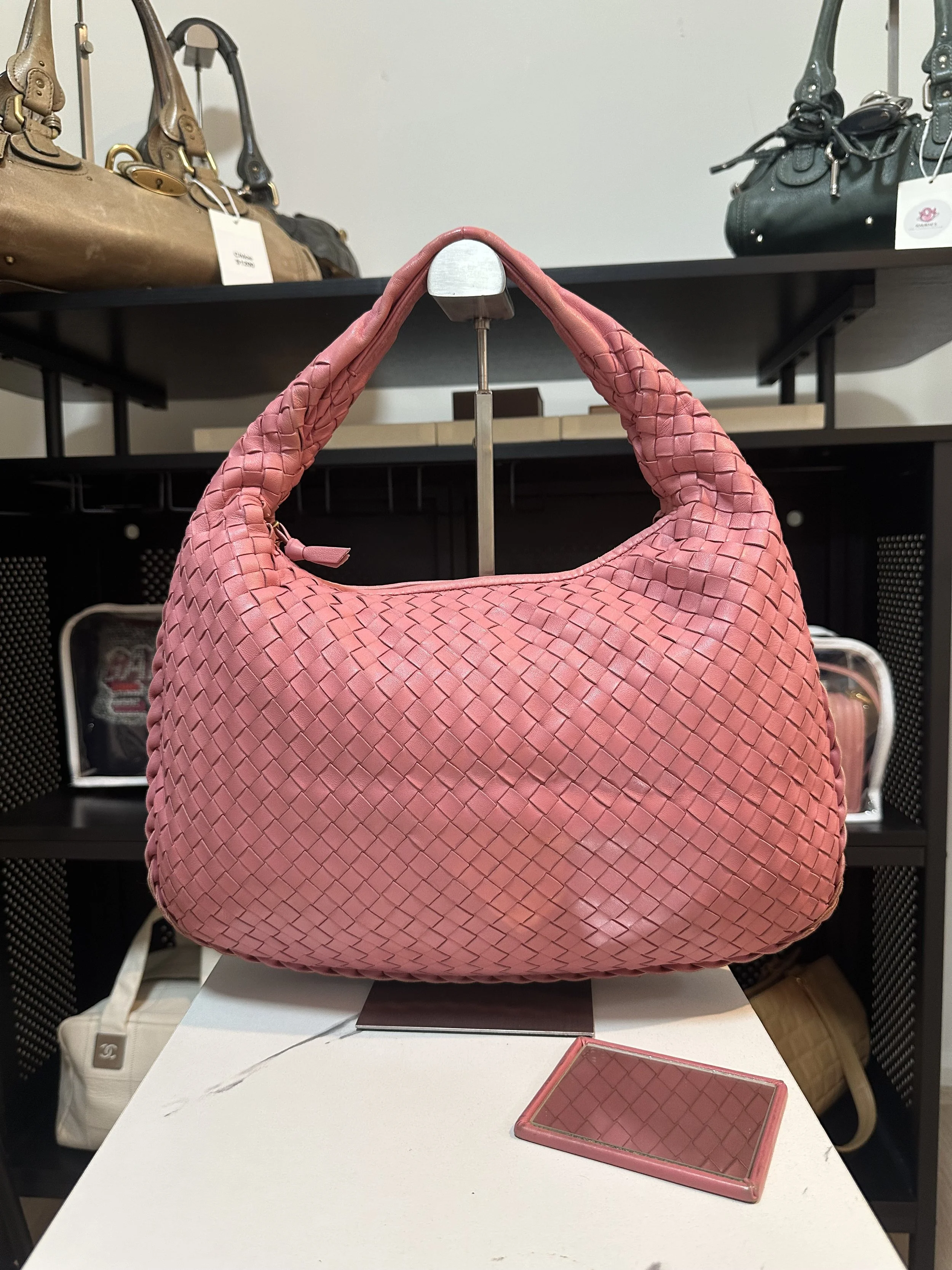 Bottega Veneta Pink Leather Intrecciato Classic Hobo