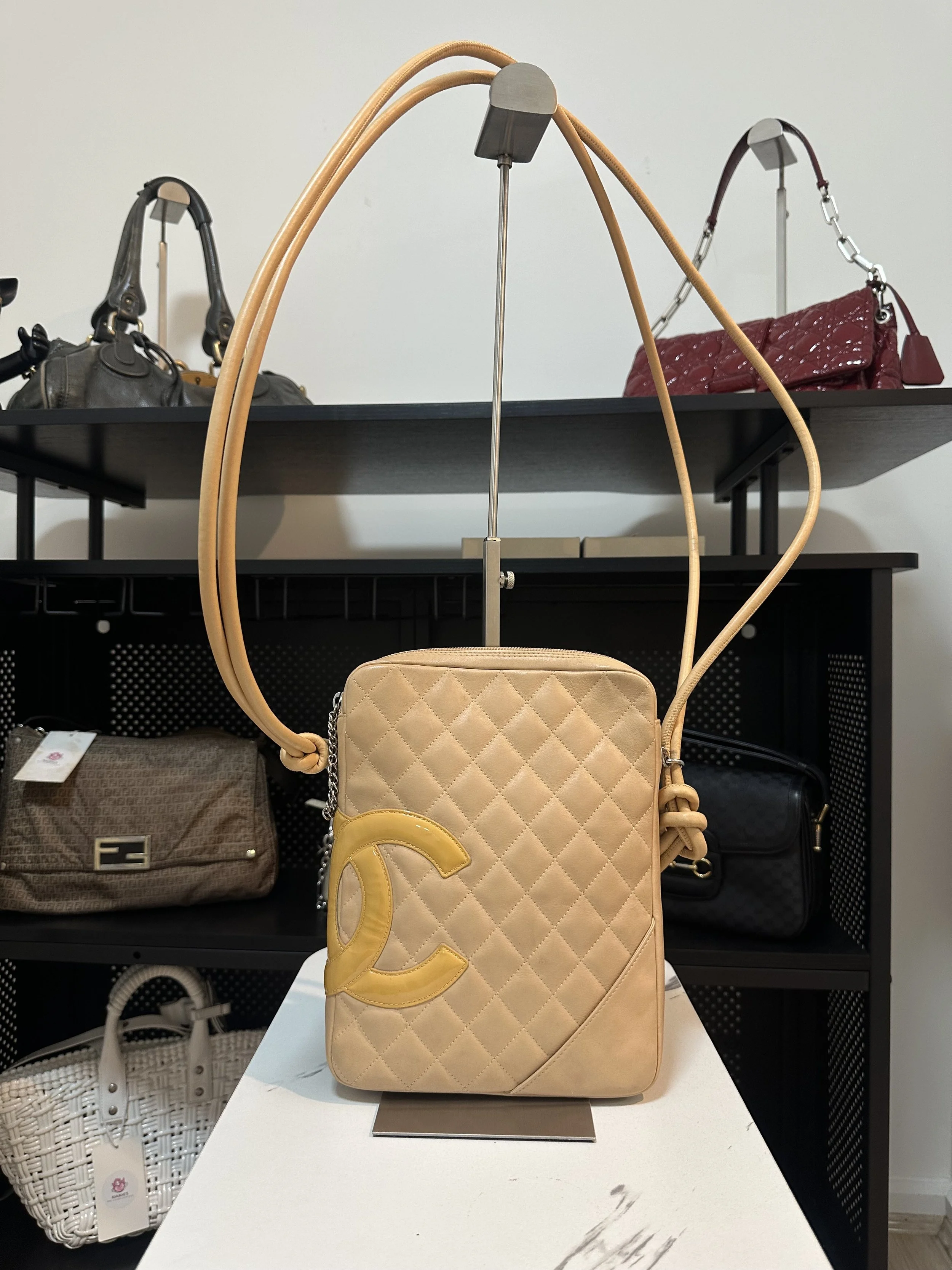 Chanel Beige Orange Leather Cambon Ligne Messenger Bag