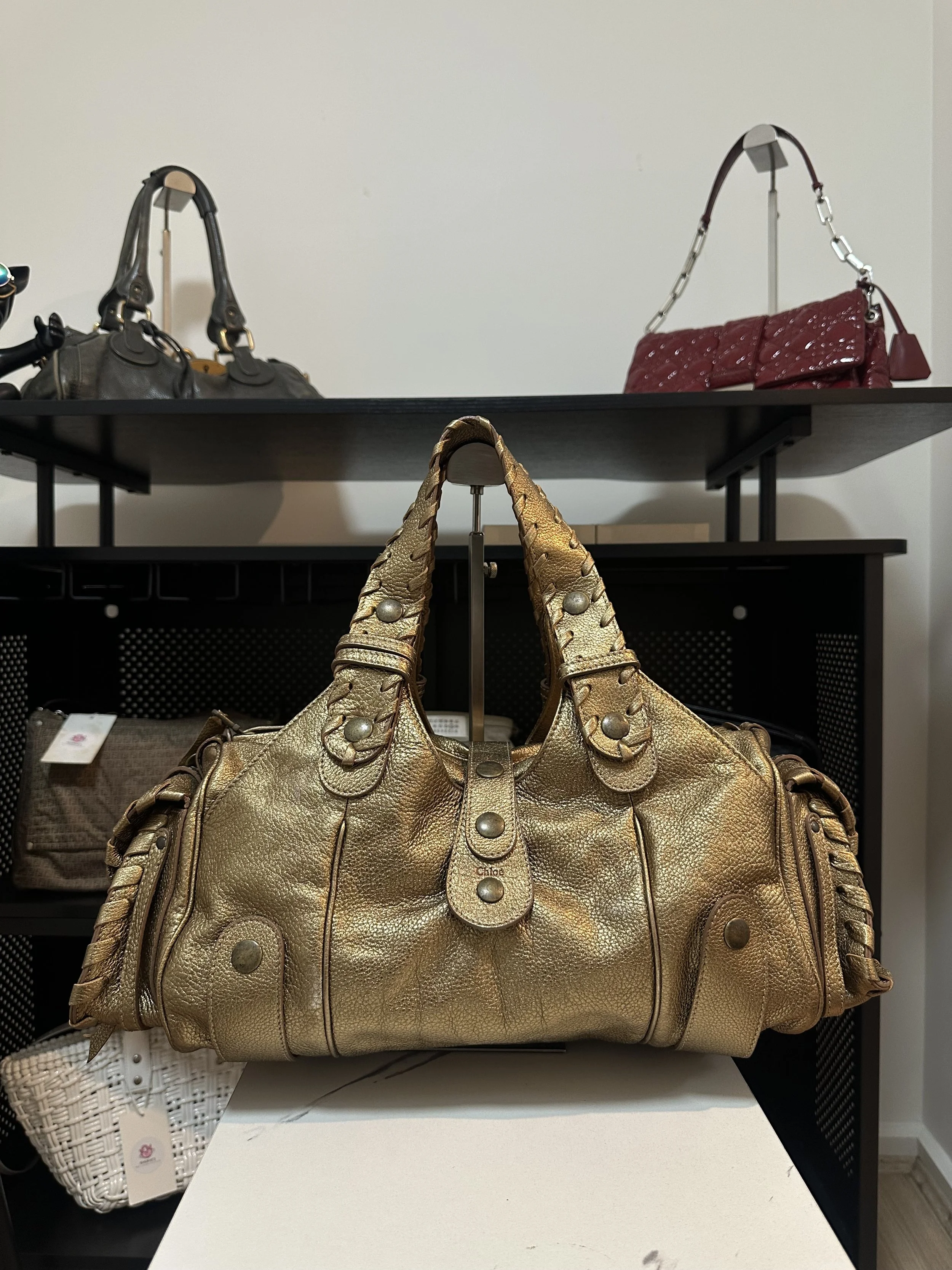 Chloe Gold Leather Large Classic Silverado Shoulder Bag