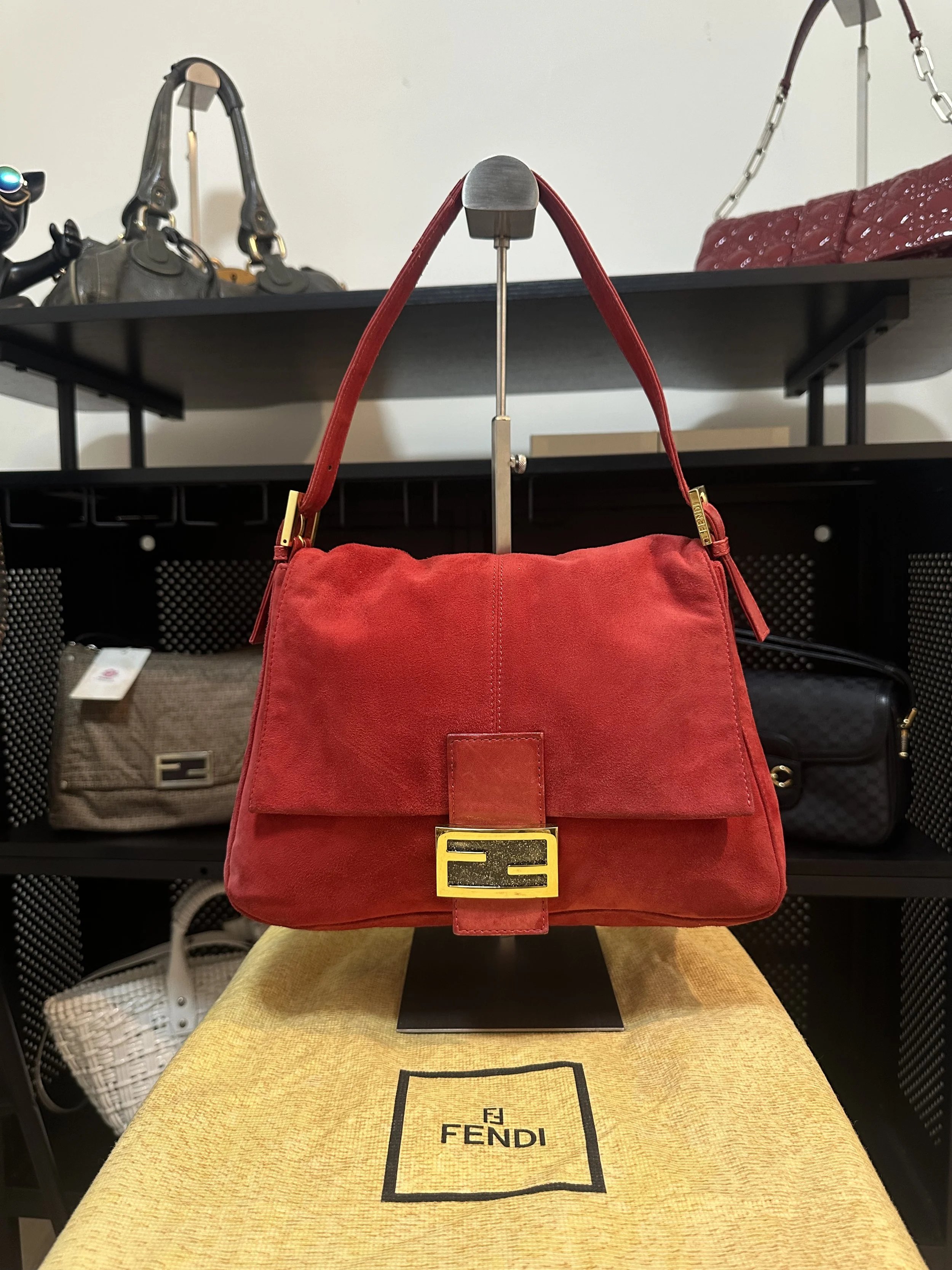 Fendi Red Suede Mamma Forever Shoulder Bag