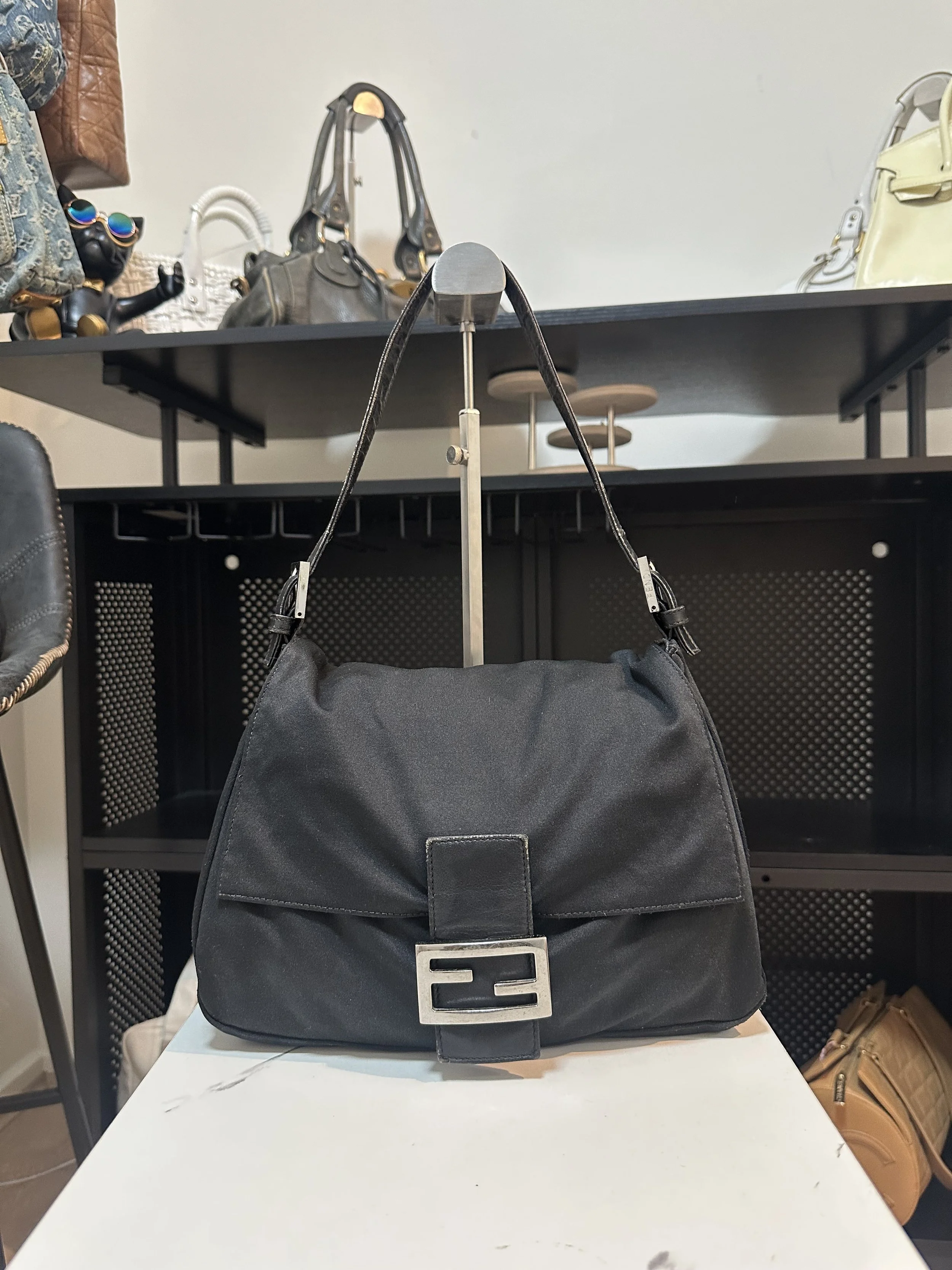 Fendi Black Cotton Jersey Mamma Baguette Shoulder Bag