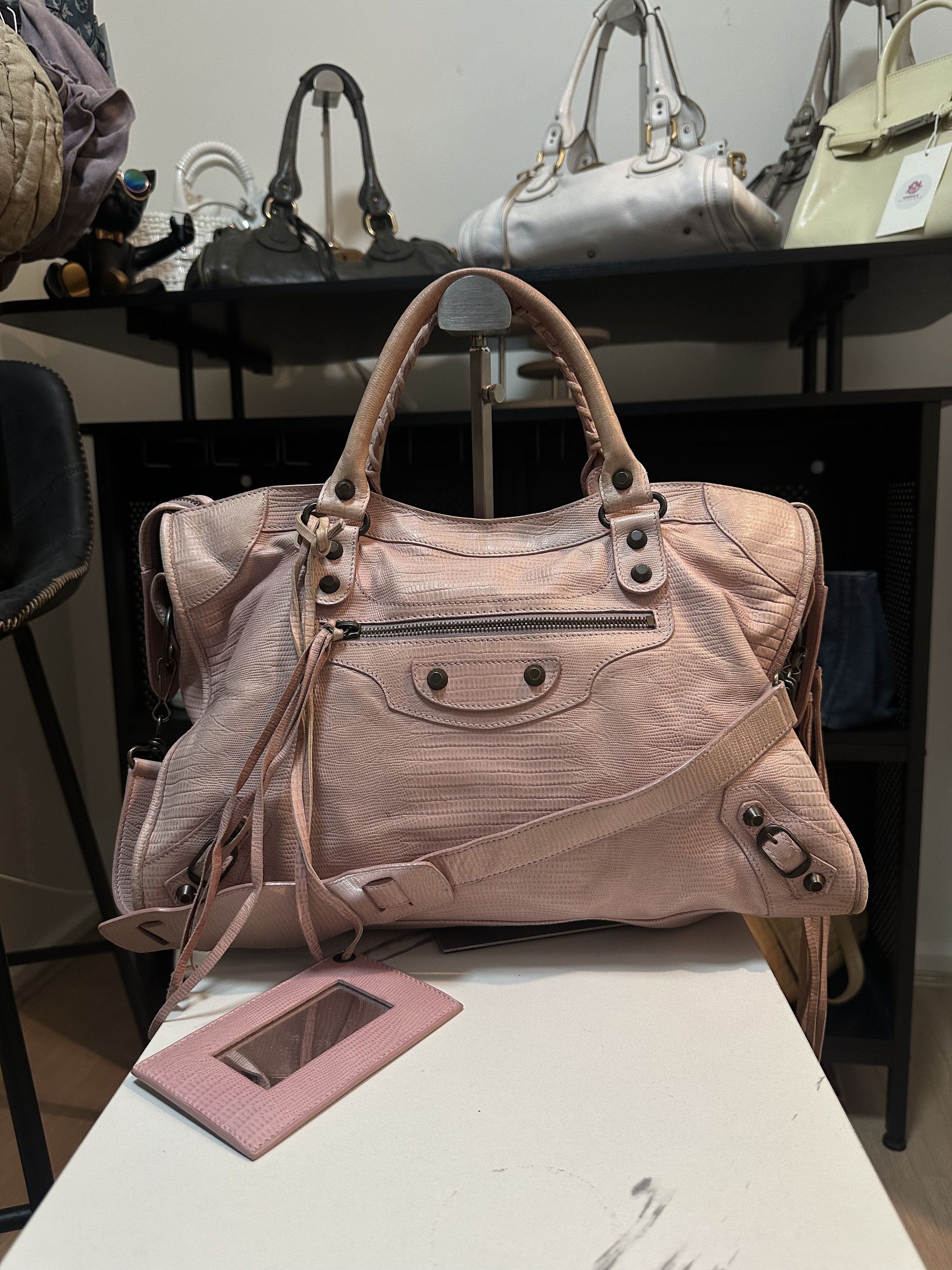 Balenciaga 10th Anniversary Pink Lizard Embossed Leather Large Classic City Bag