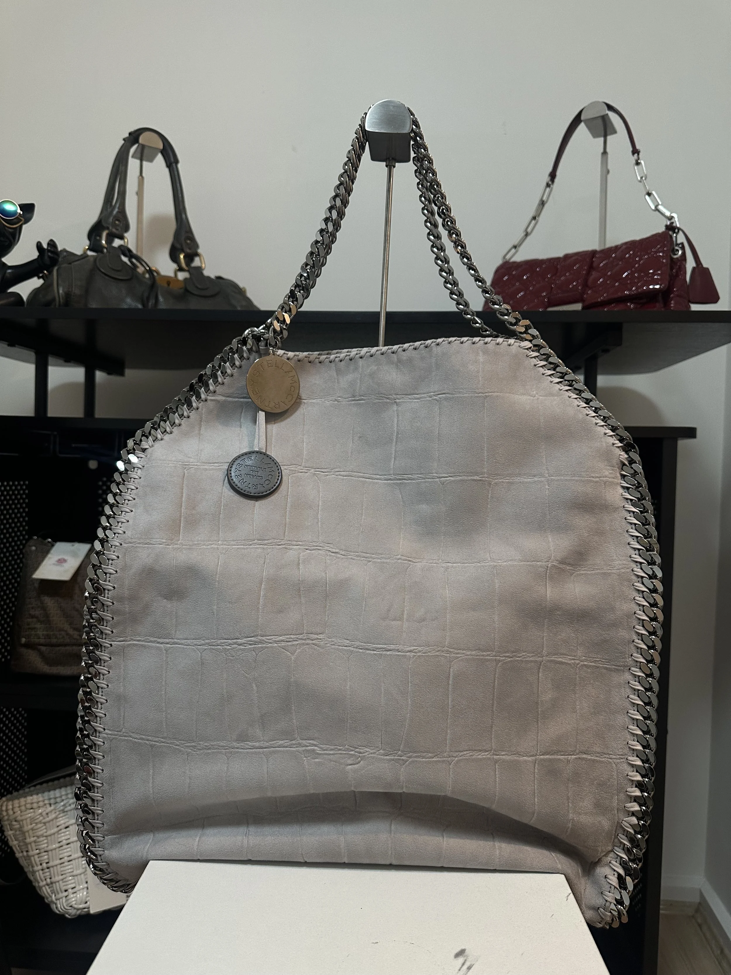 Stella McCartney Grey Embossed Suede Falabella Giant Tote