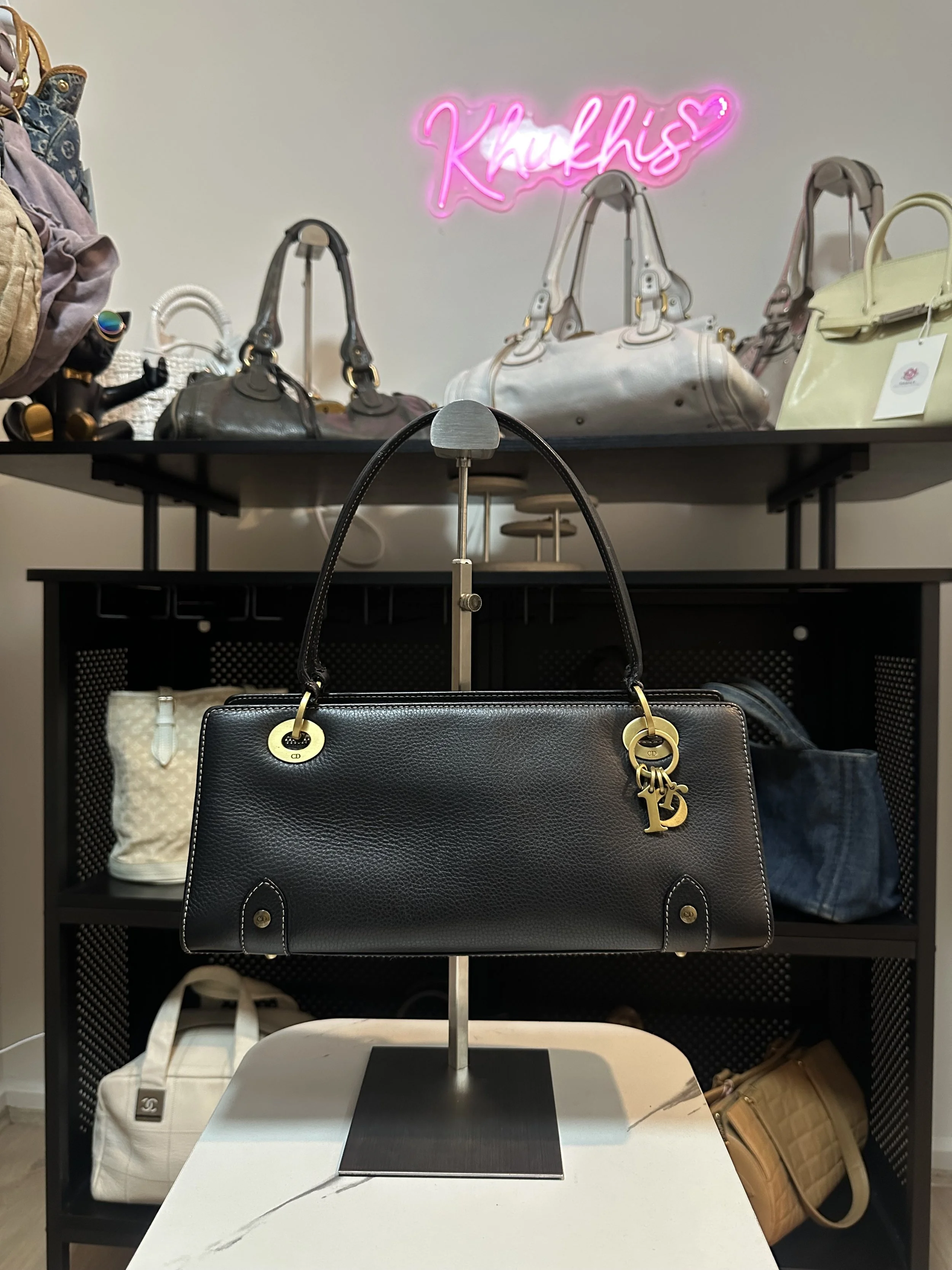 Christian Dior Black Leather East West 'D-Joy' Shoulder Bag