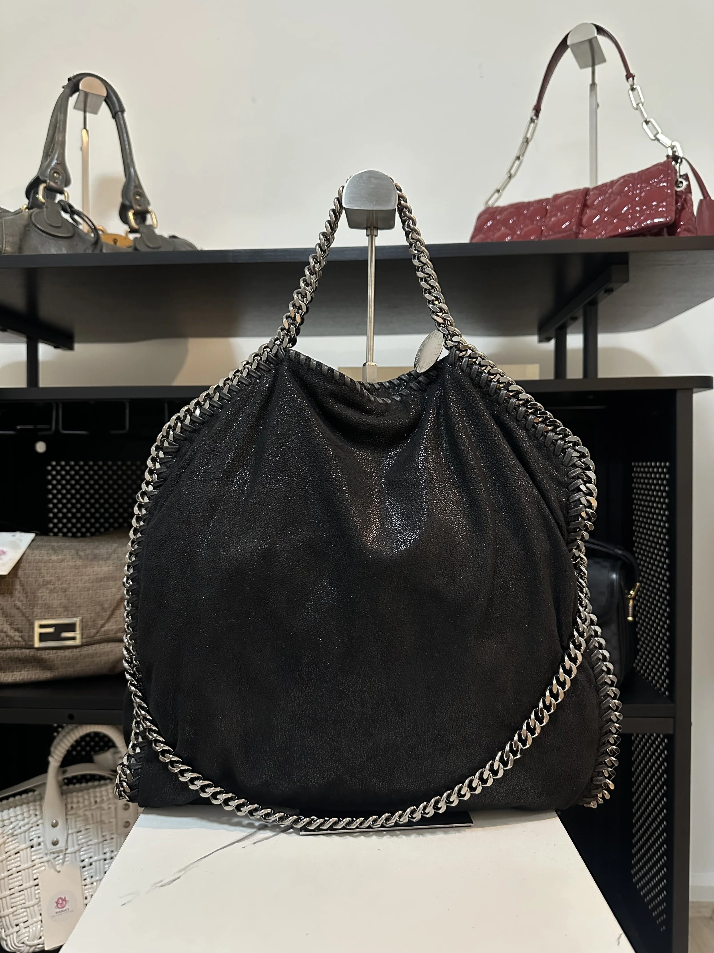 Stella McCartney Black Falabella Large Fold Over Tote