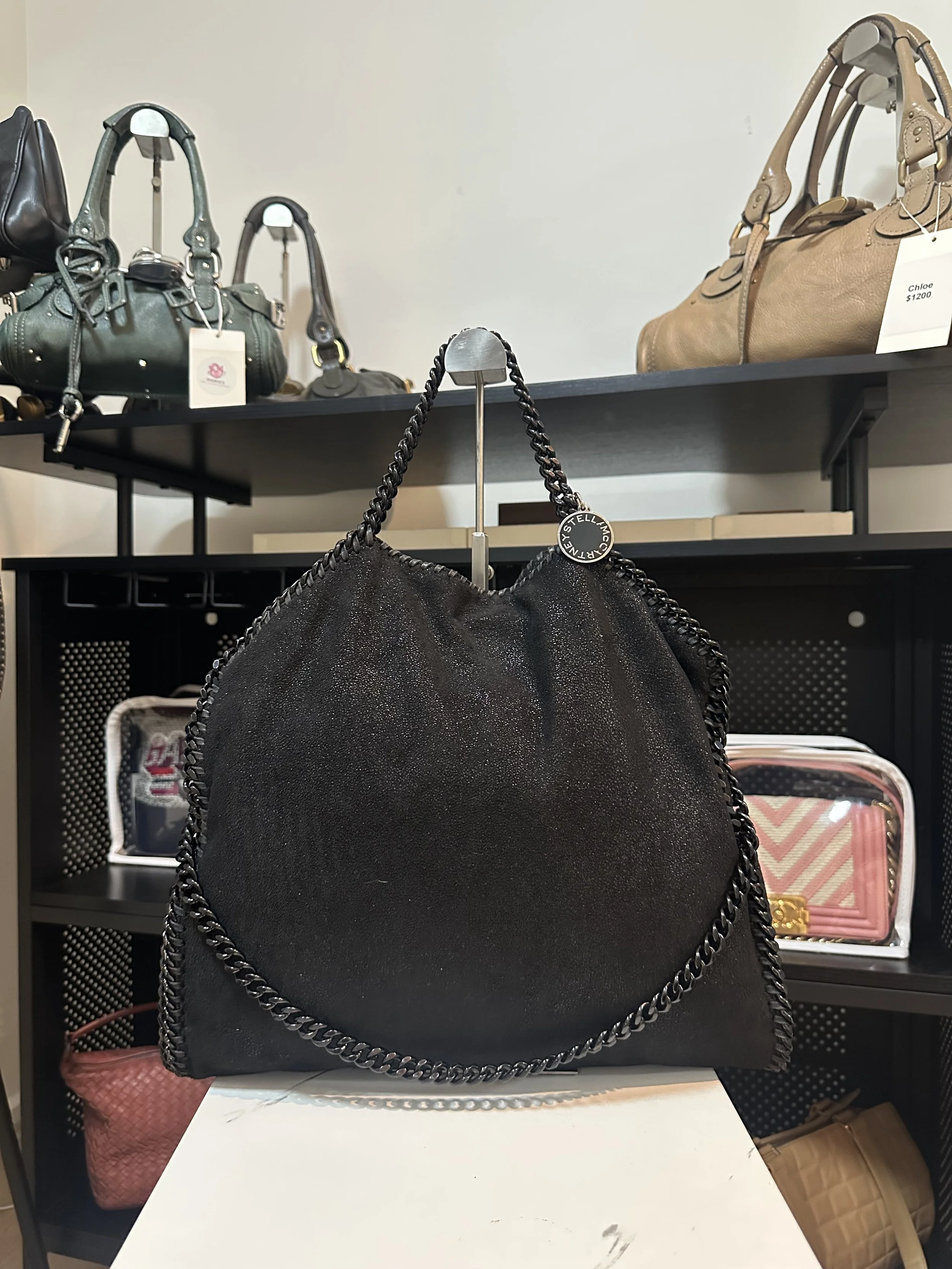 Stella McCartney Black Falabella Large Fold Over Tote