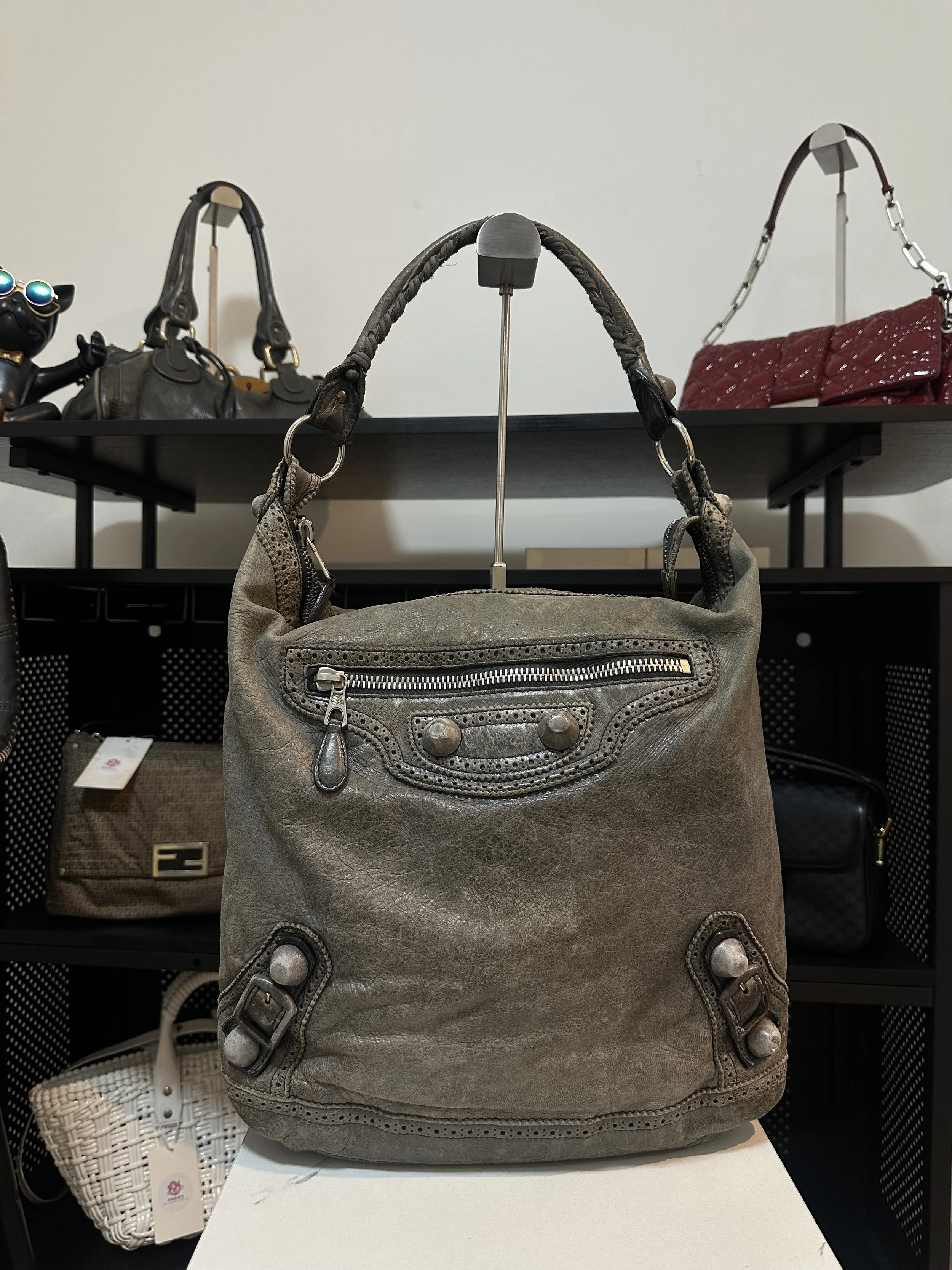 Balenciaga Anthracite Grey Leather Giant Day Hobo