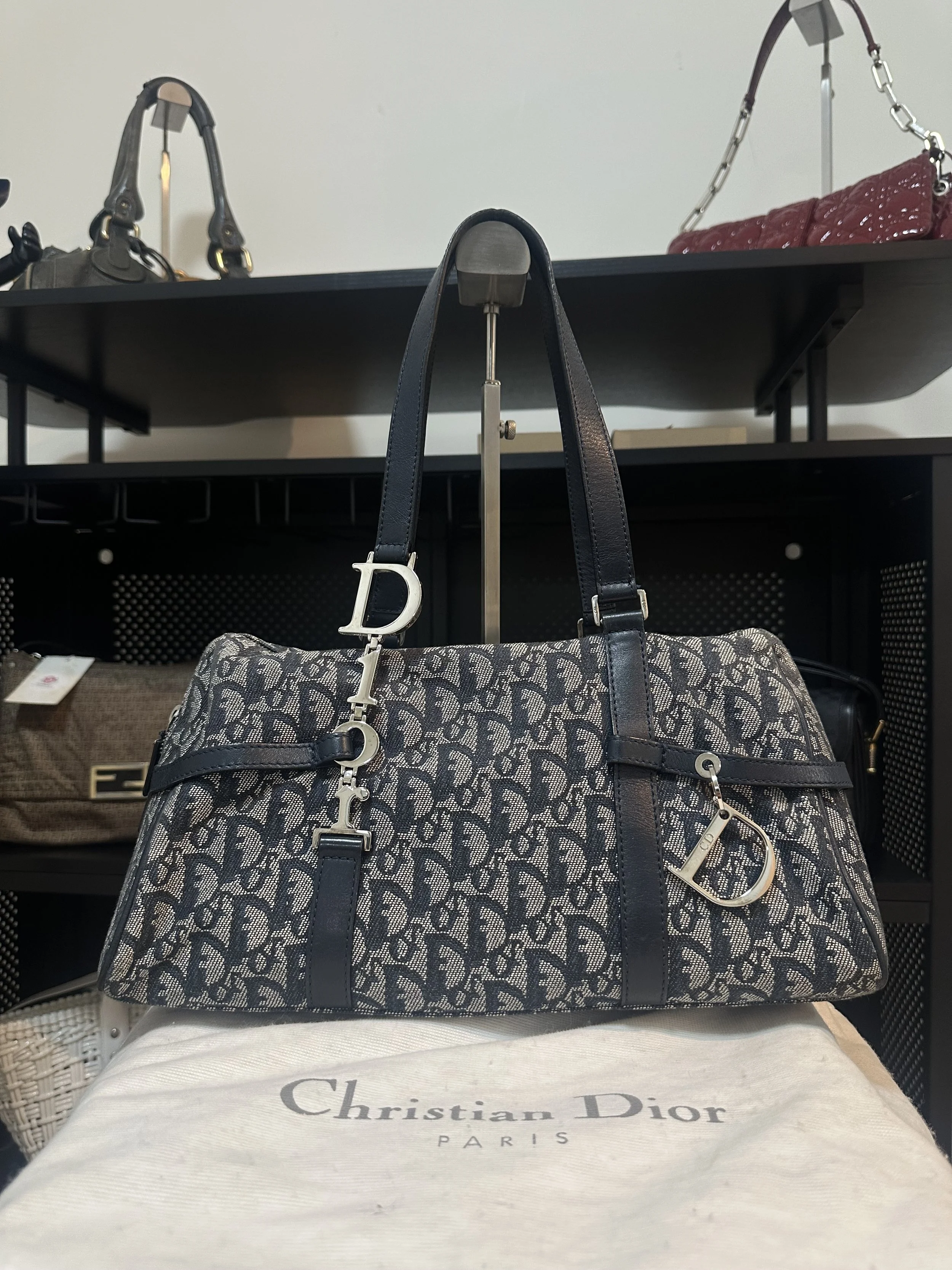 Dior Navy Oblique Monogram Canvas Bowling Bag