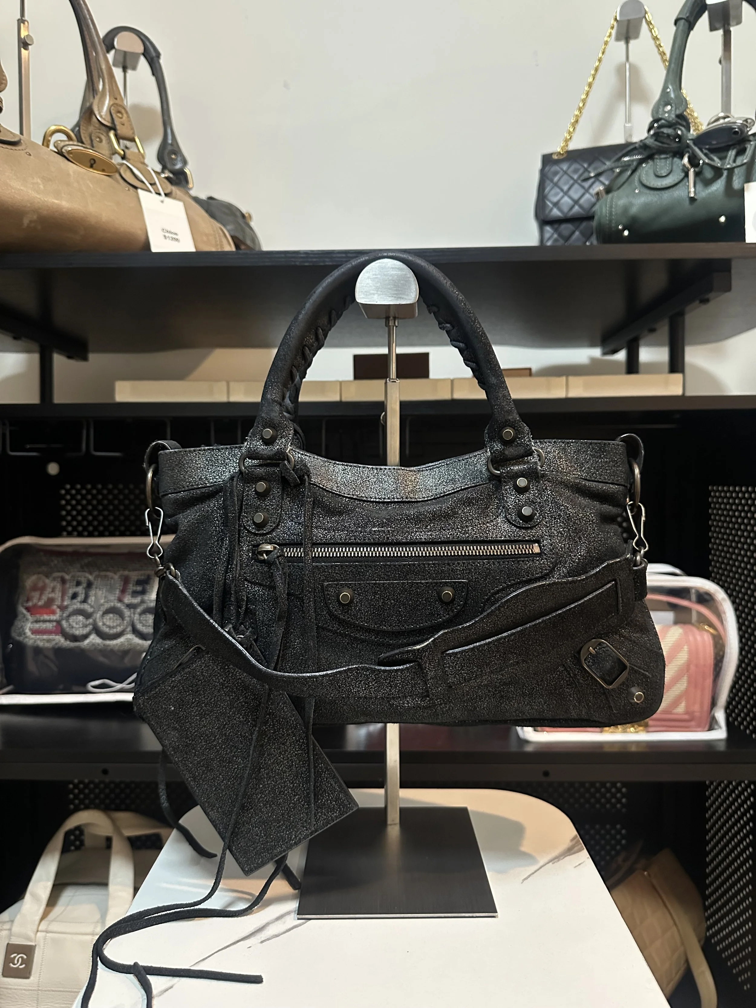 Balenciaga Black Glitter 10 Year Anniversary 'Neiman Marcus' The First City Bag
