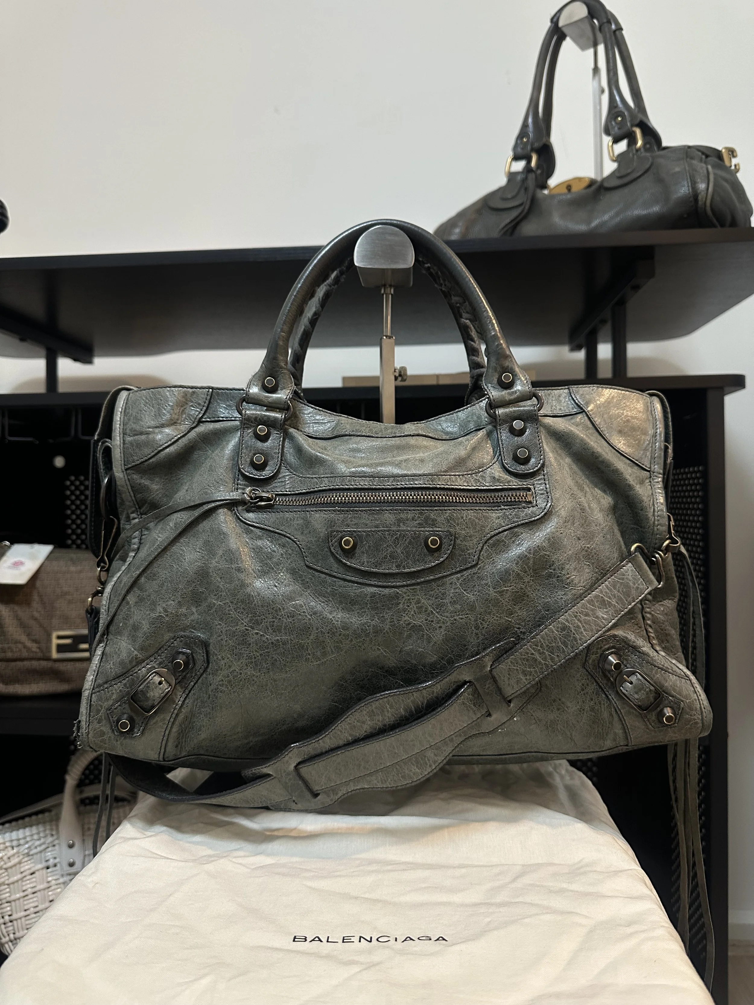 Balenciaga Anthracite Grey Leather Classic Large City Bag
