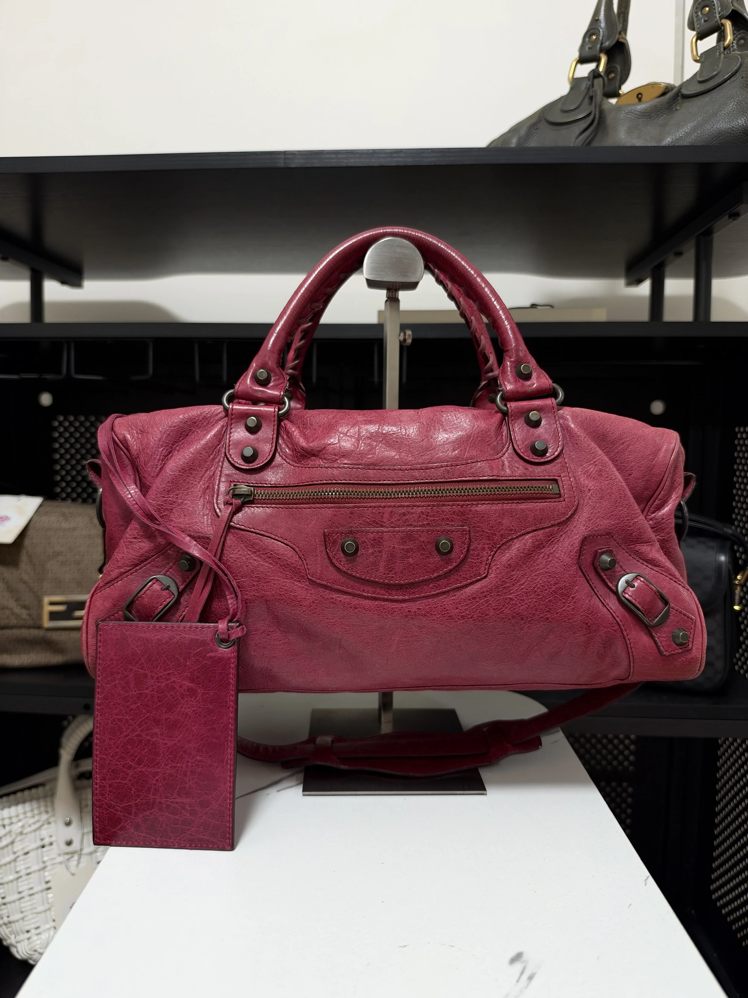Balenciaga Dark Pink Leather Twiggy City Bag