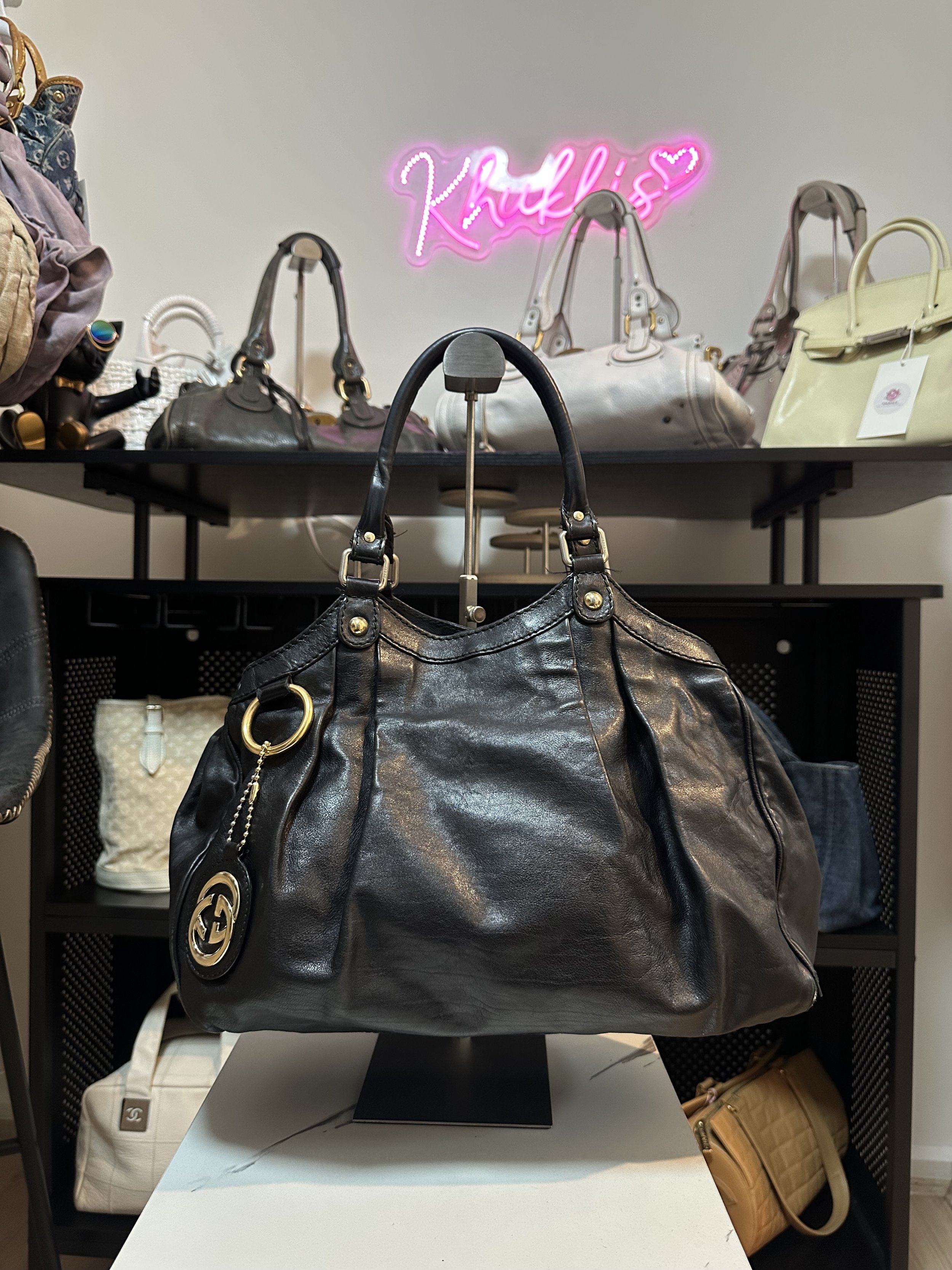 Gucci Black Leather Sukey Ring Tote Bag