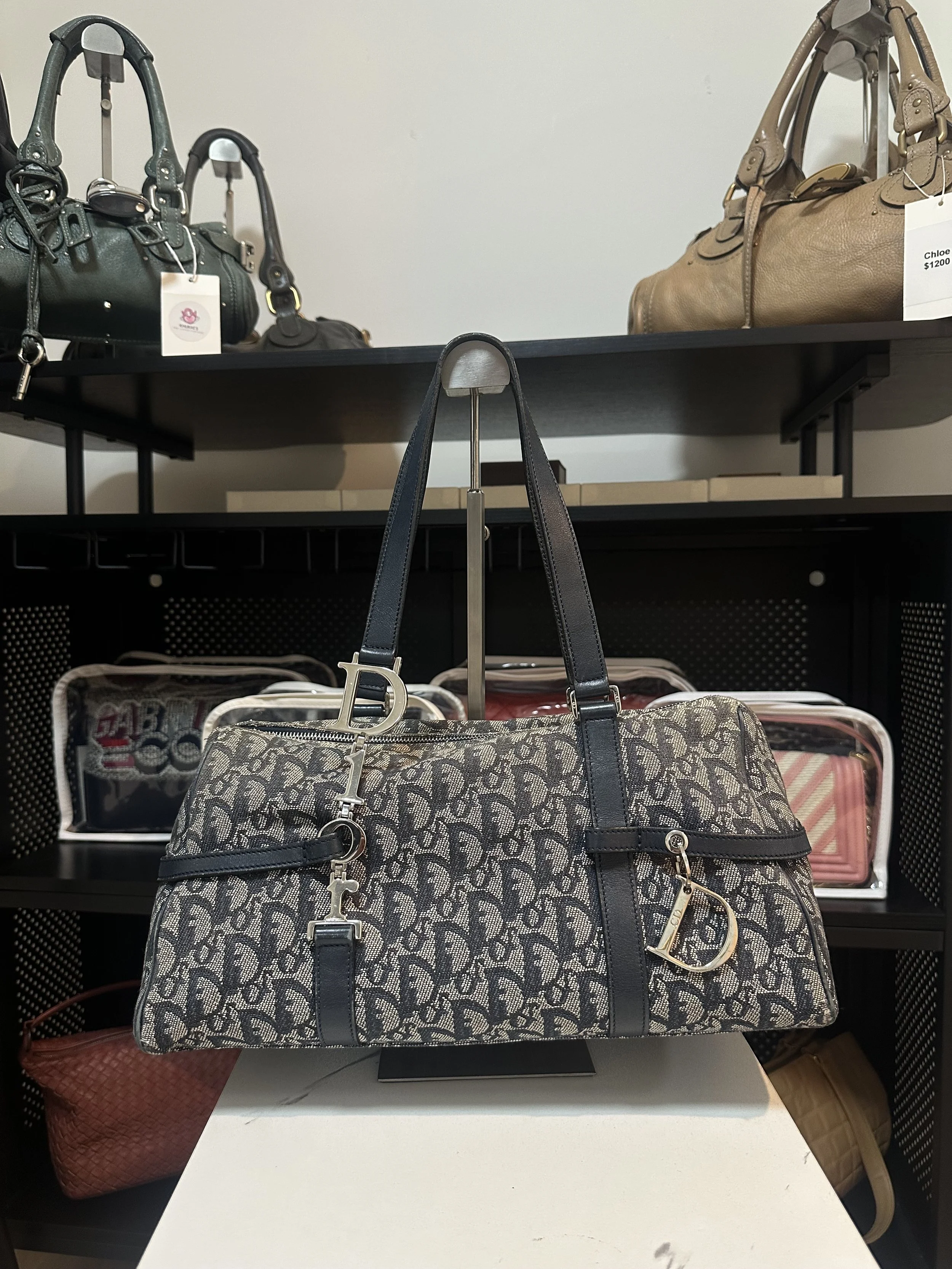 Dior Navy Oblique Monogram Canvas Bowling Bag