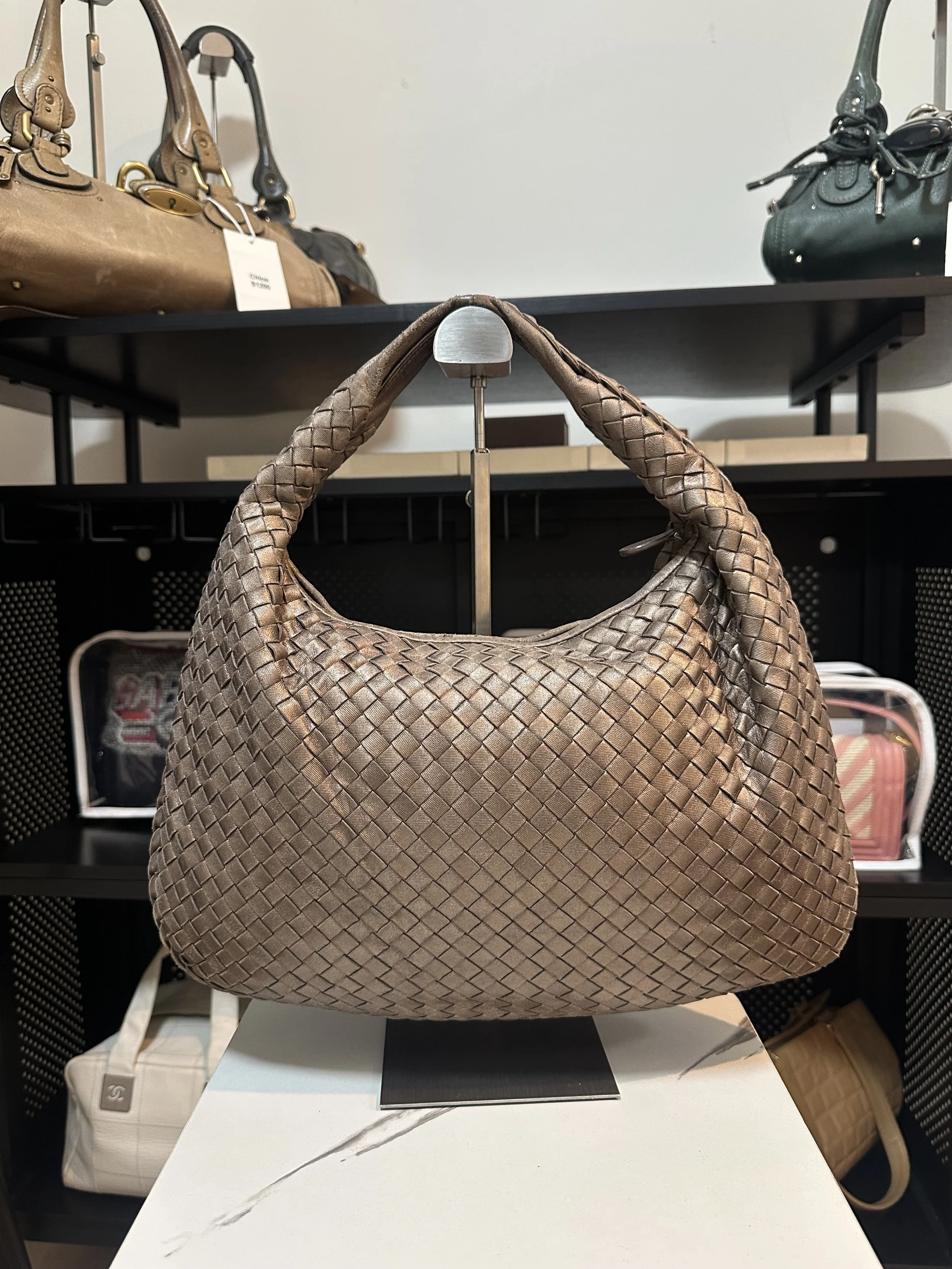 Bottega Veneta Metallic Bronze Leather Intrecciato Classic Hobo