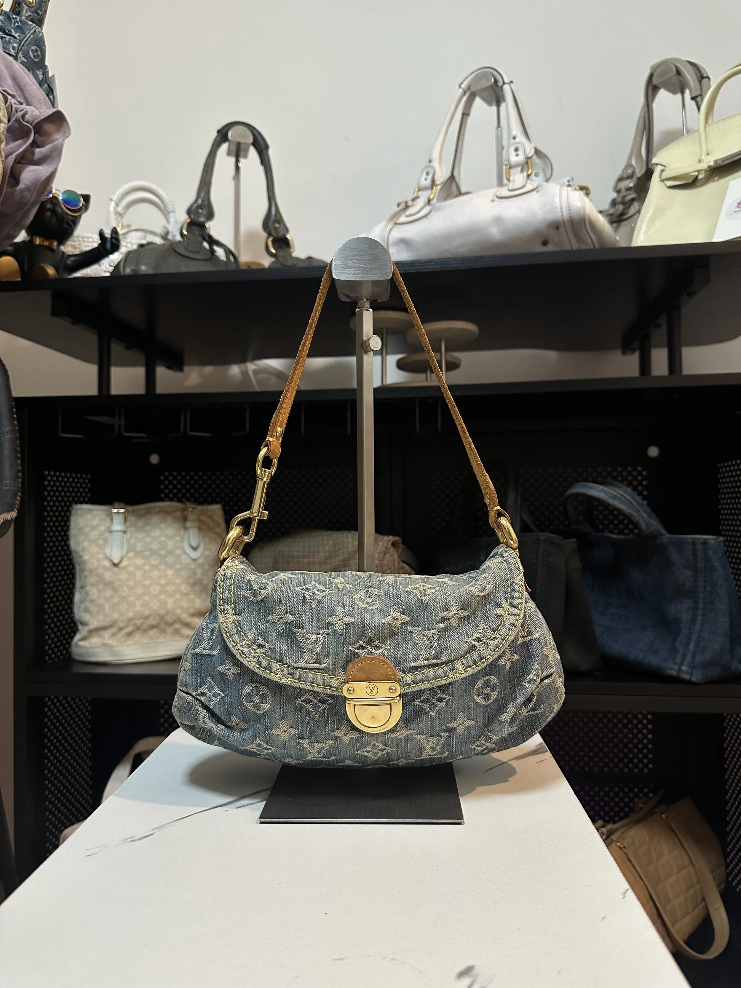 Louis Vuitton Blue Denim Mini Pleaty Shoulder Bag