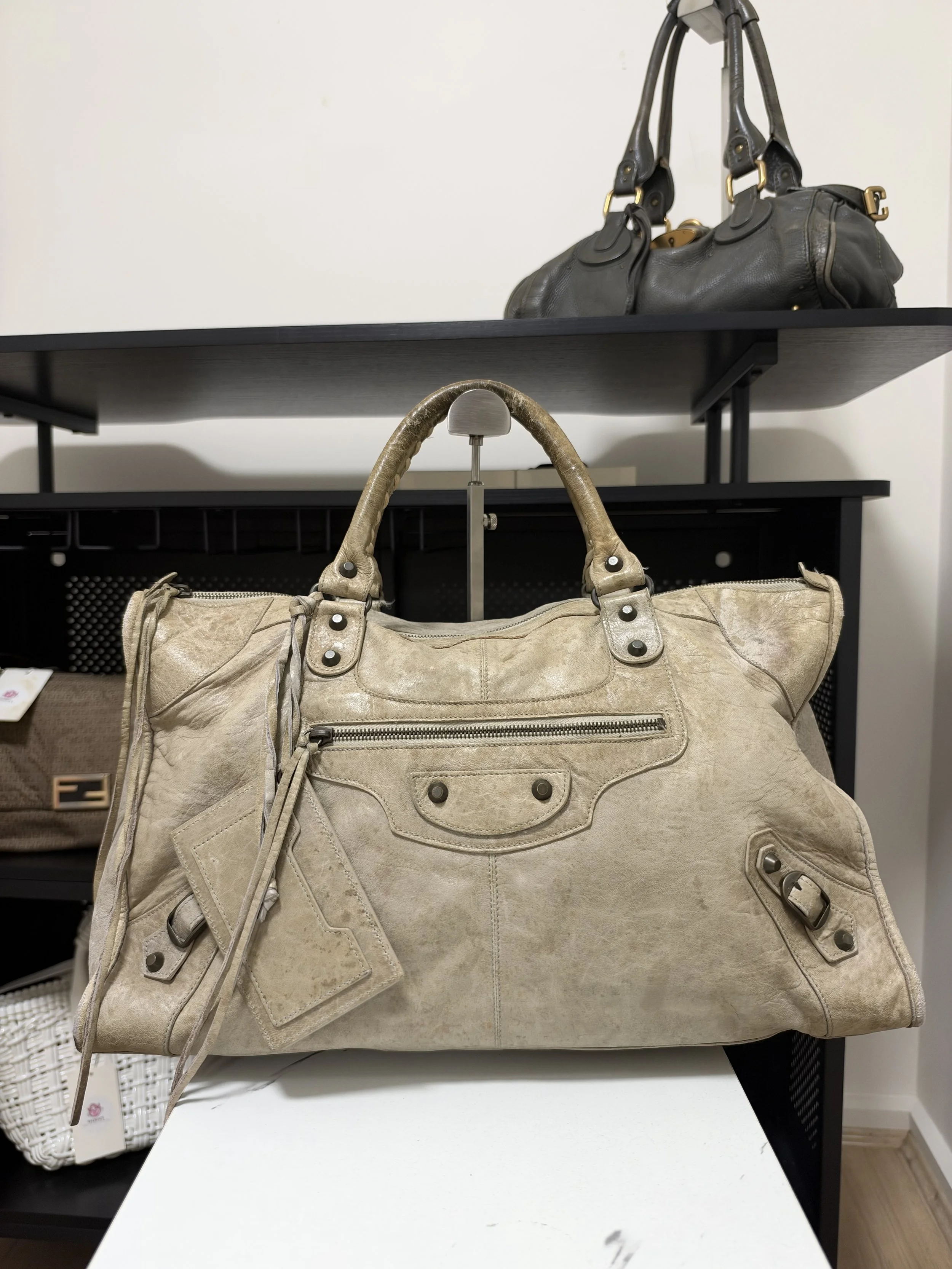 Balenciaga Grey Leather Work Travel City Bag