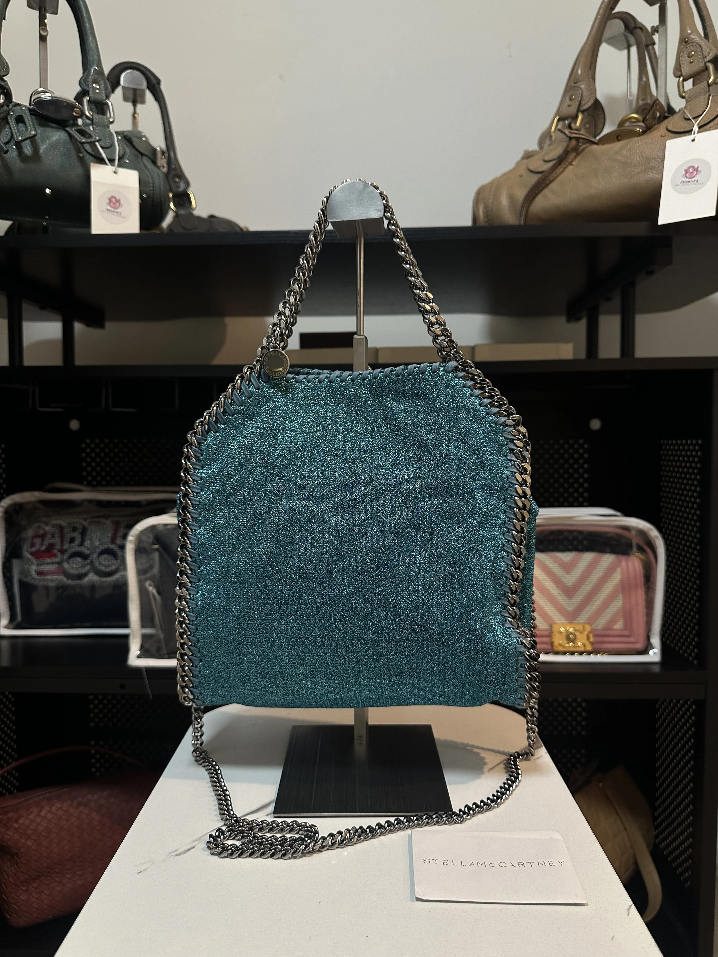 Stella McCartney Teal Glitter Falabella Mini Tote