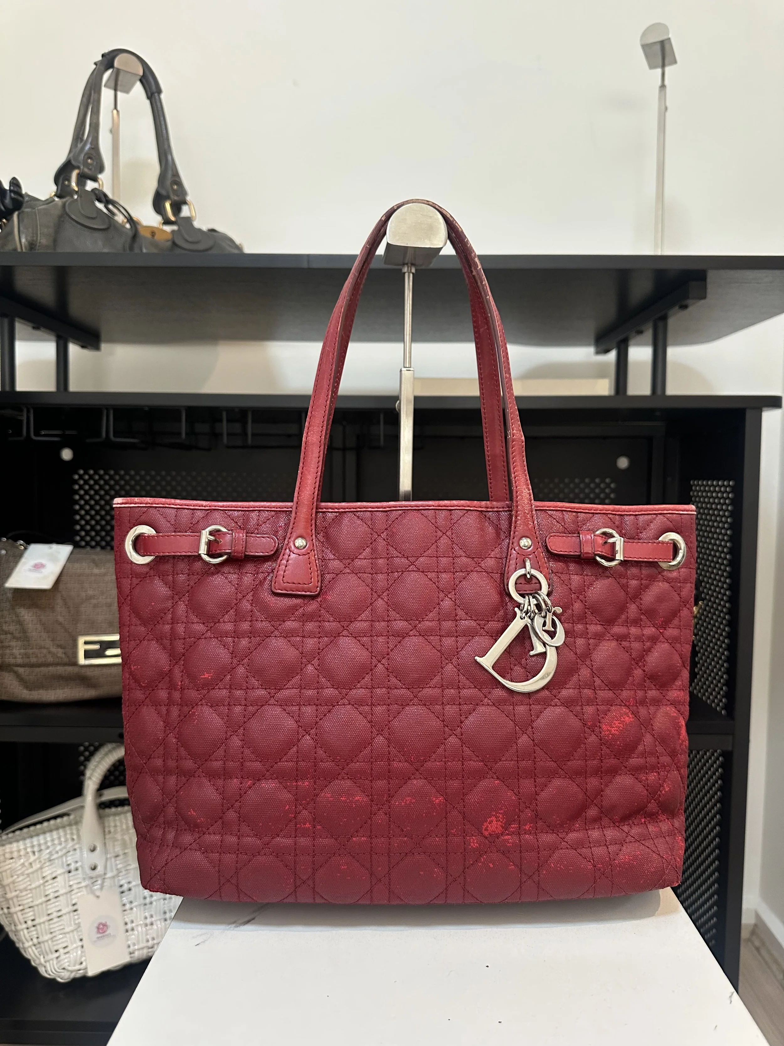 Christian Dior Ruby Red Coated Canvas Panarea Tote