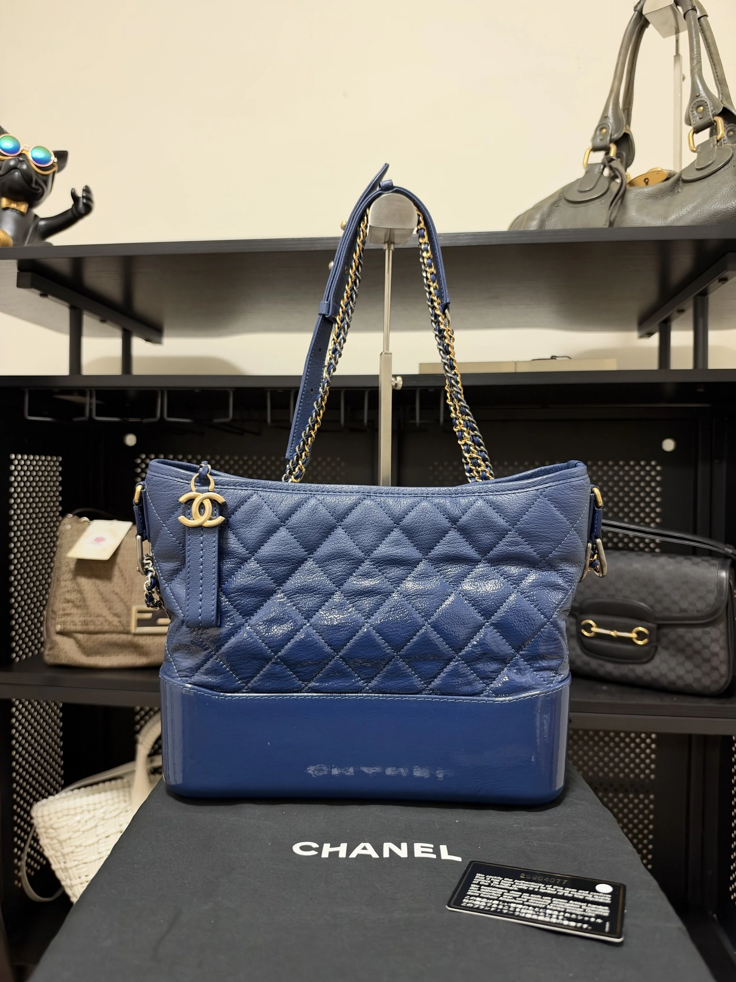 Chanel Navy Calfskin Leather Gabrielle Medium Hobo Bag