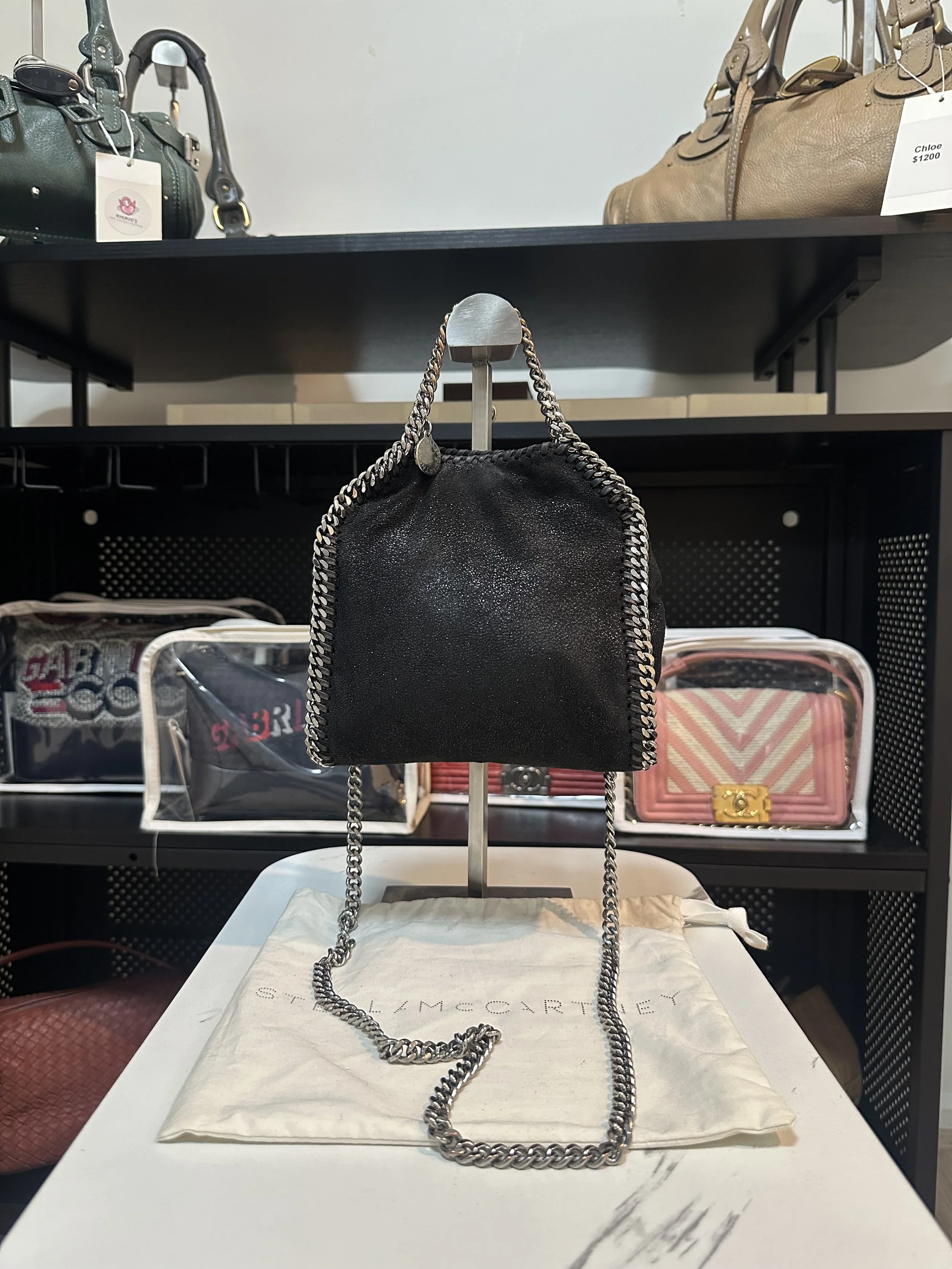 Stella McCartney Black Falabella Tiny Fold Over Tote