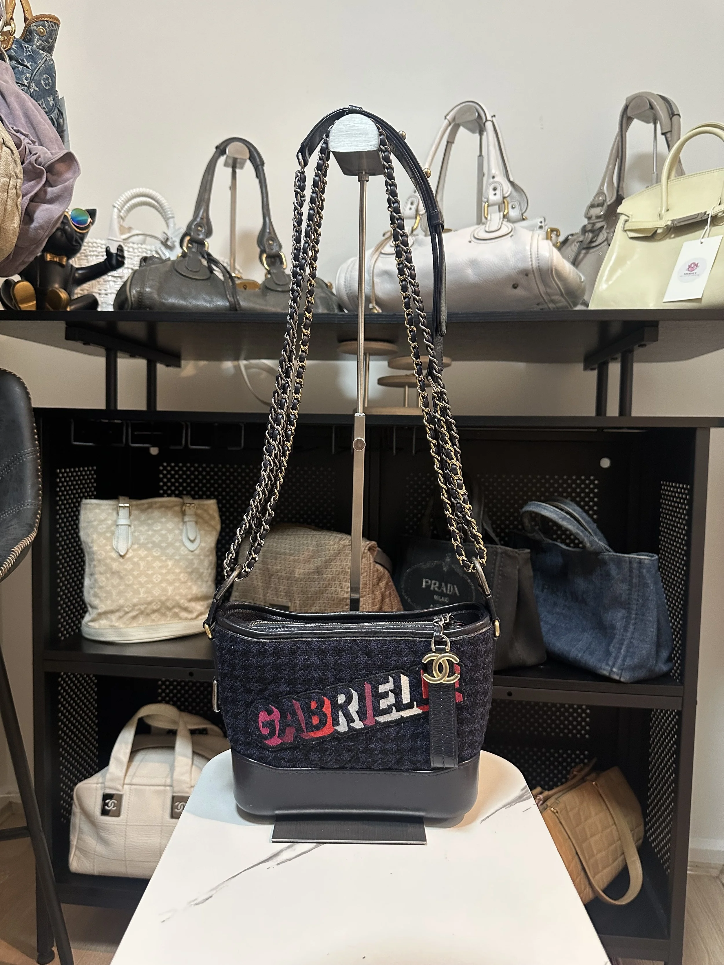 Chanel Navy Tweed Gabrielle Small Hobo Bag