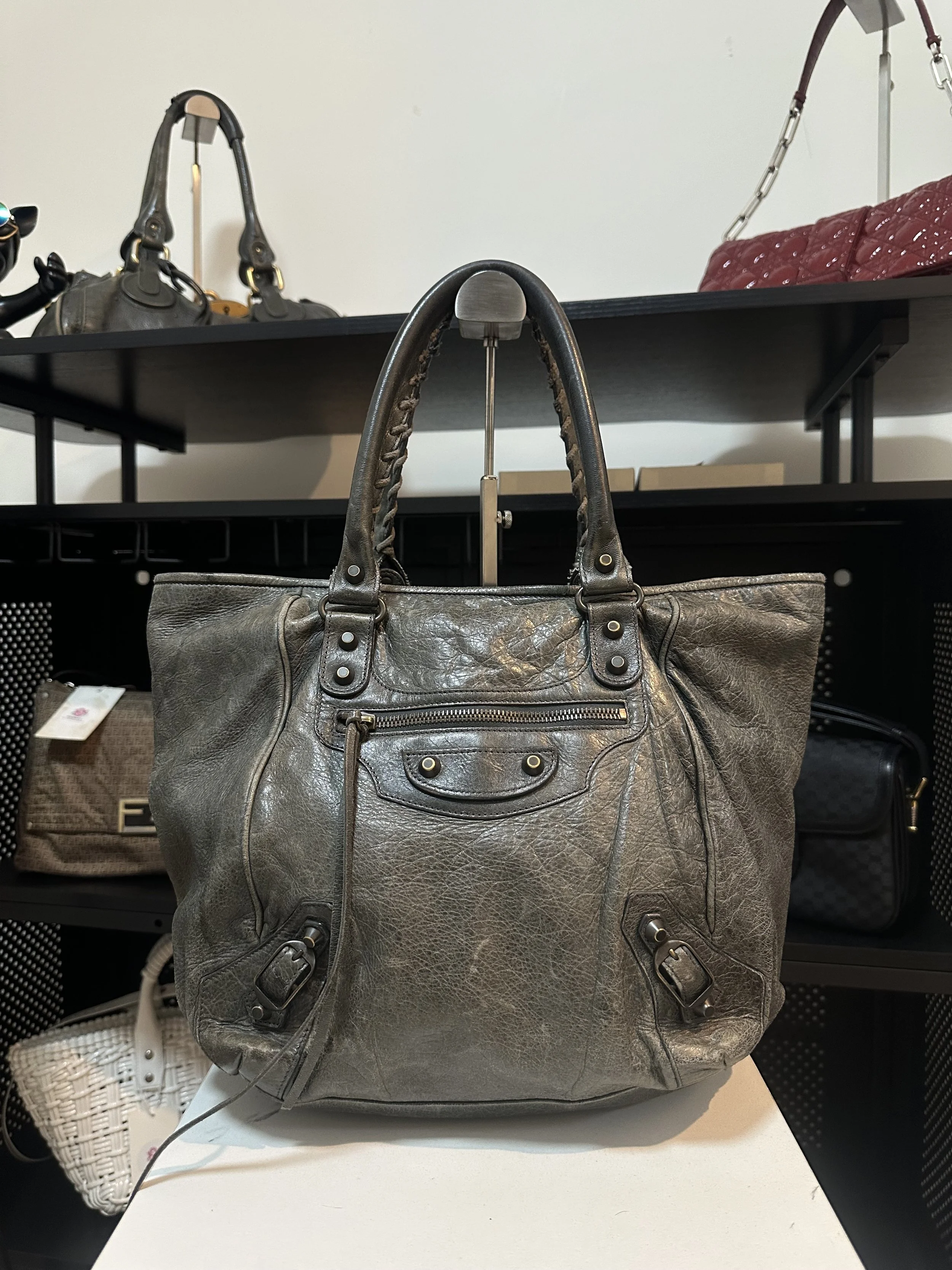 Balenciaga Anthracite Grey Leather Classic Sunday Tote