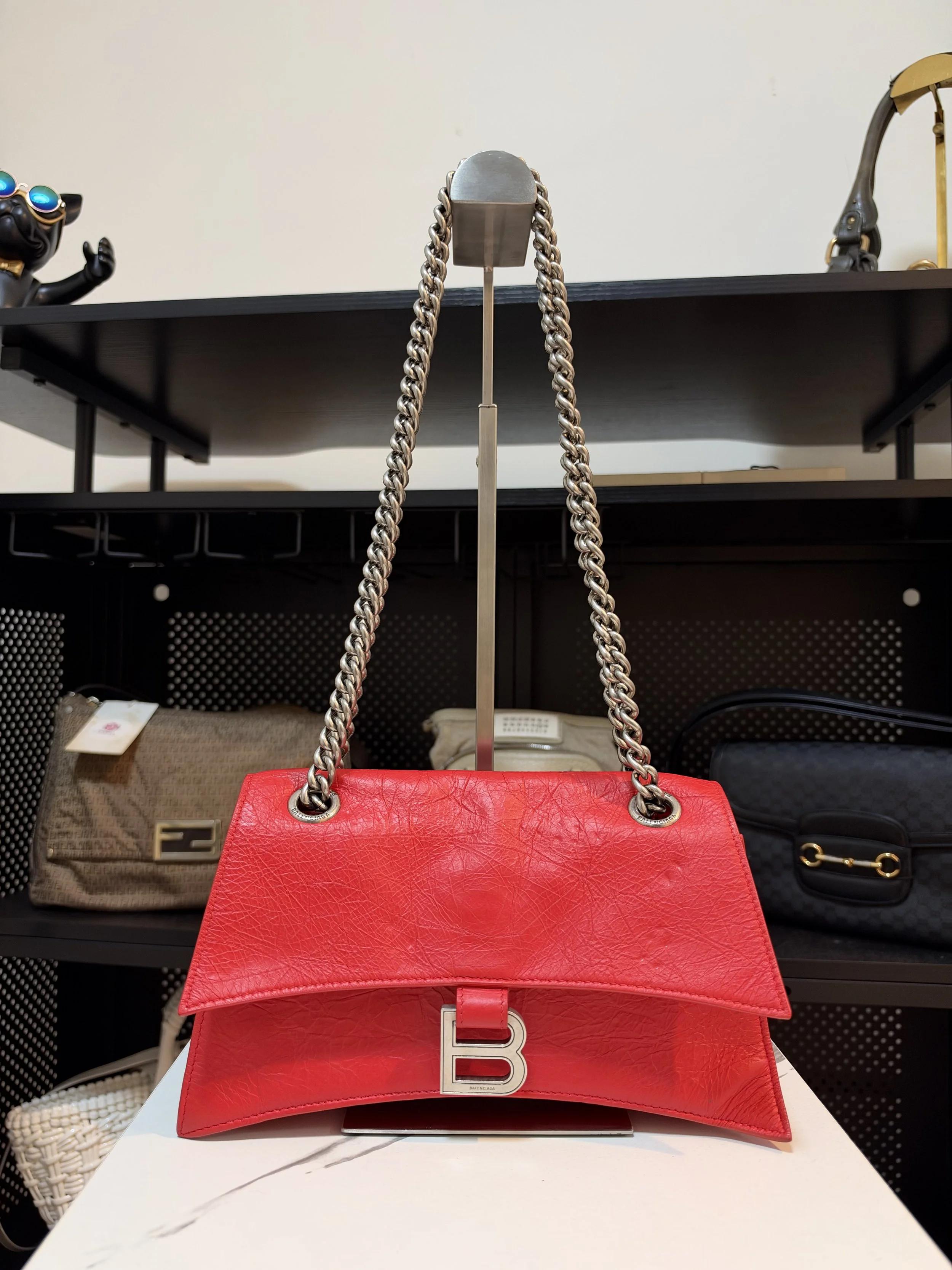 Balenciaga Red Leather Crush Small Chain Bag