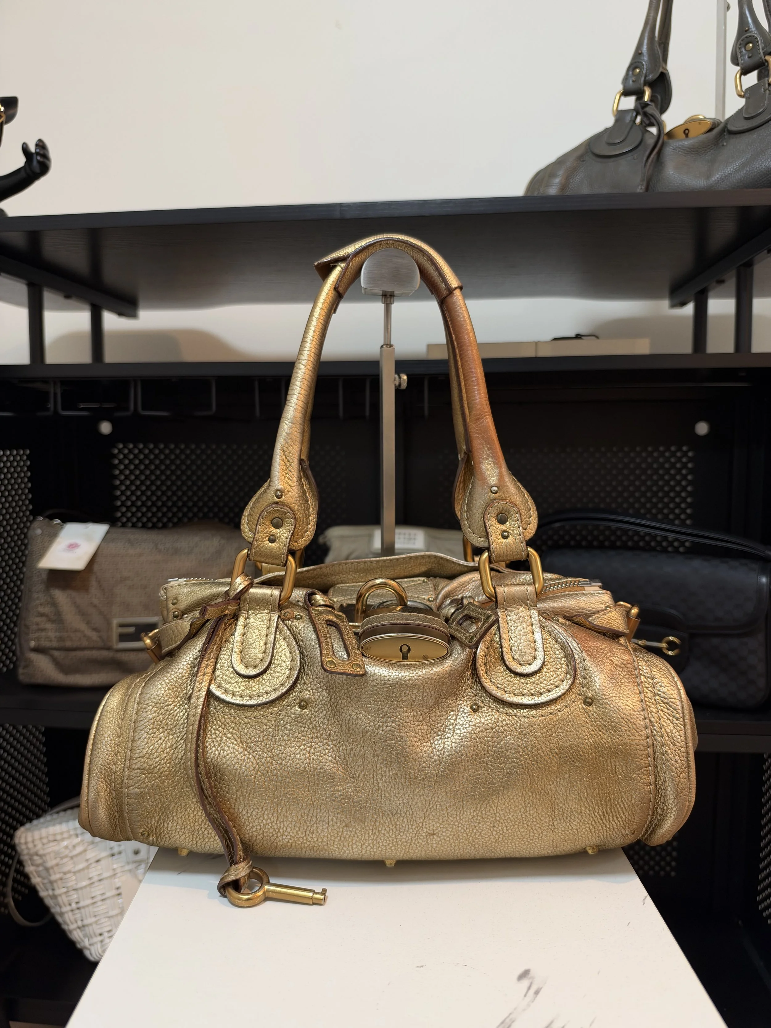 Chloe Paddington Gold Leather Boston Bag