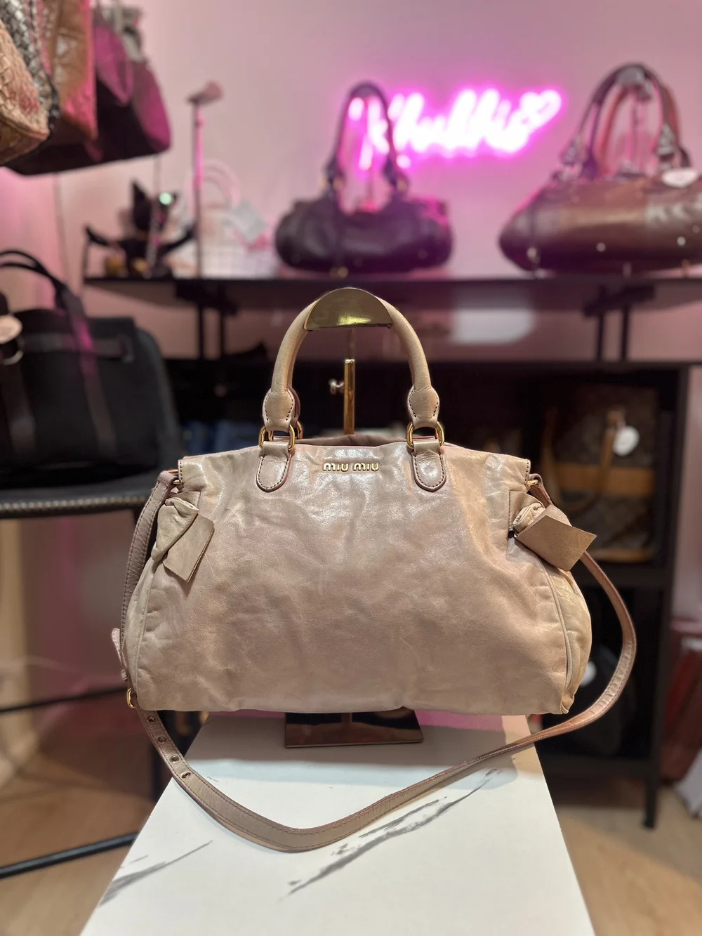Miu Miu Dust Pink Leather Vitello Lux Bow Bag — Khukhi 's