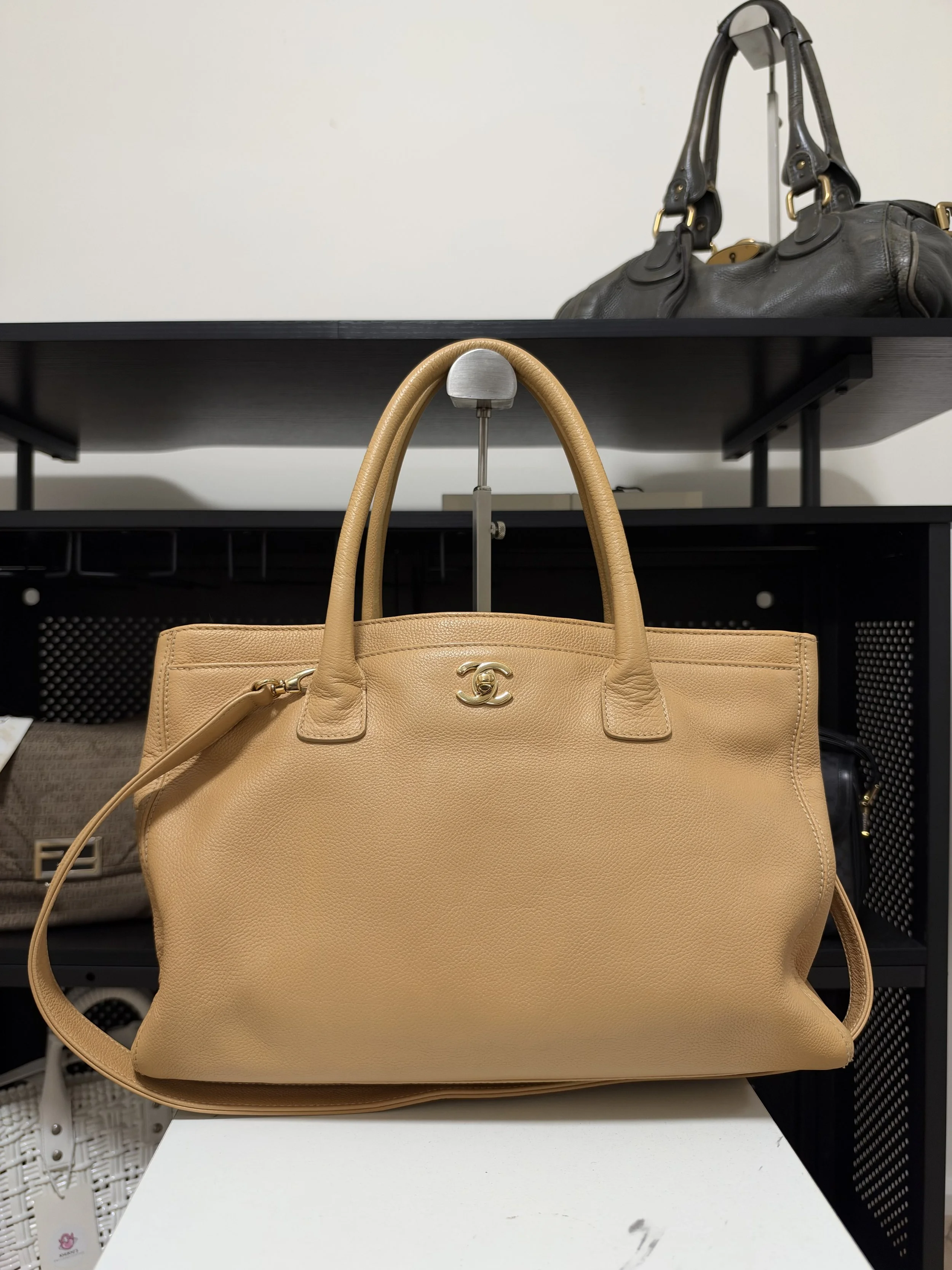 Chanel Beige Calfskin Leather Executive Cerf Shoulder Tote Bag