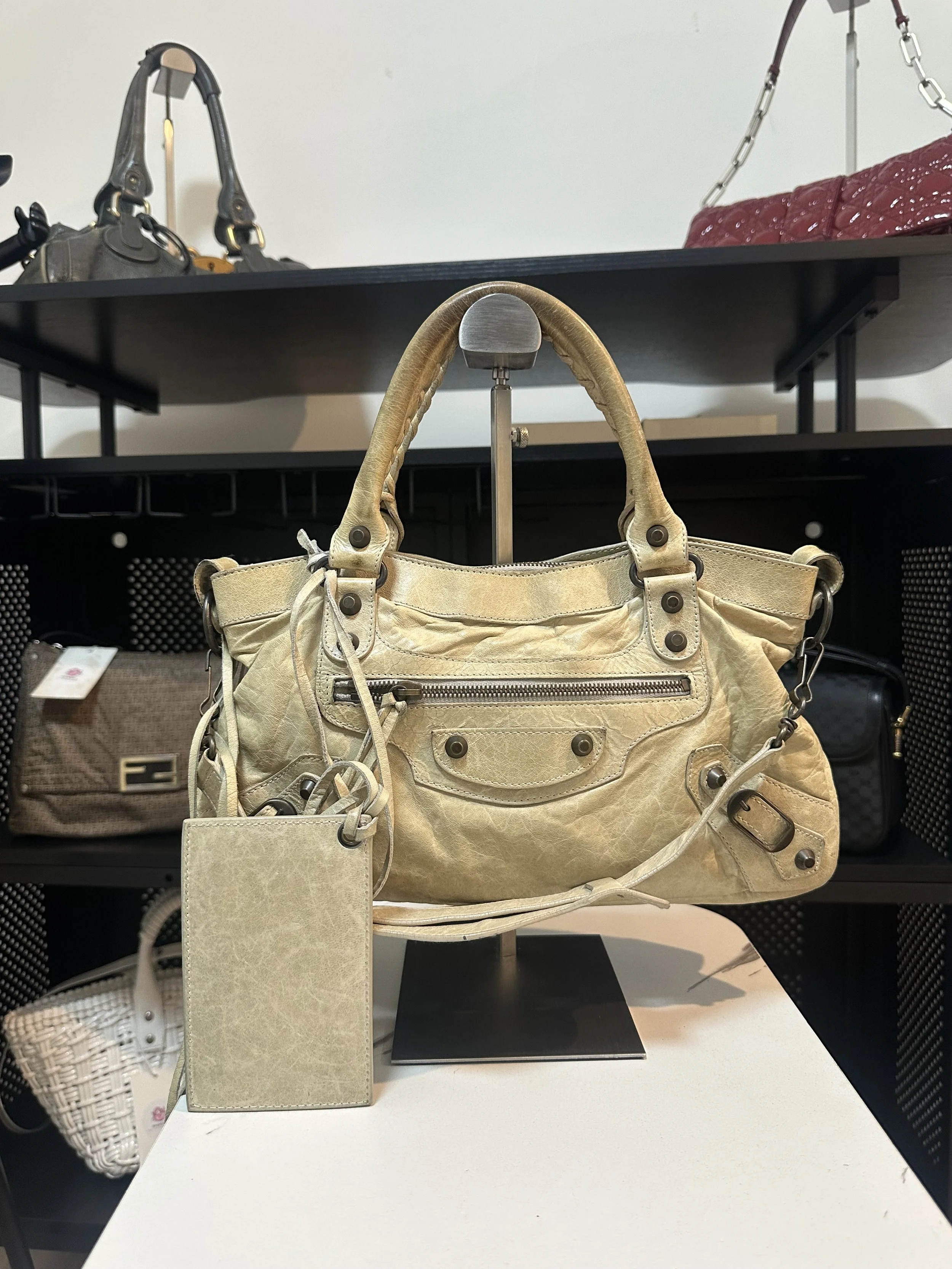 Balenciaga Olive Beige Leather The First City Bag