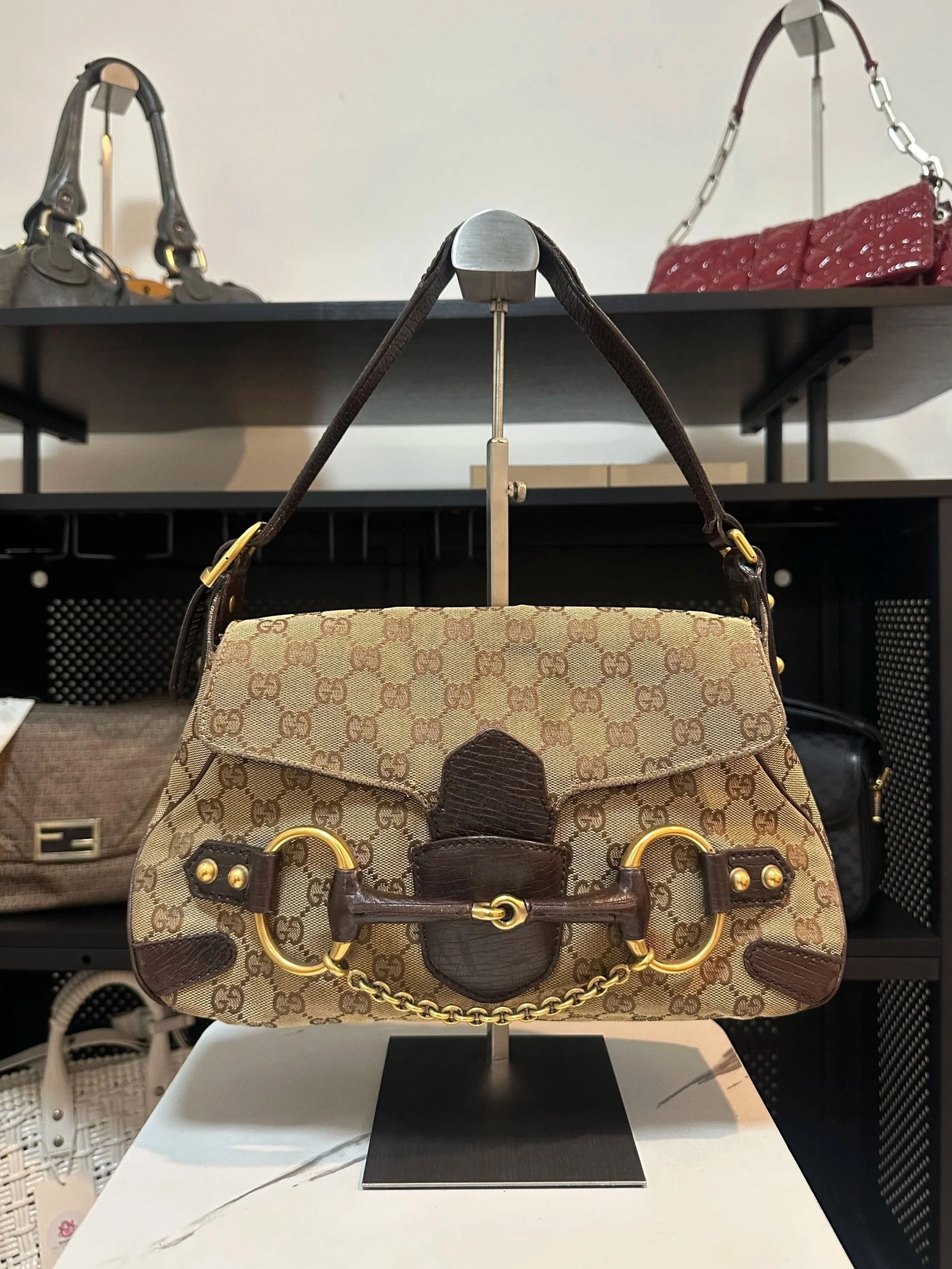 Gucci Beige Canvas GG Tom Ford Horse-Bit Shoulder Bag