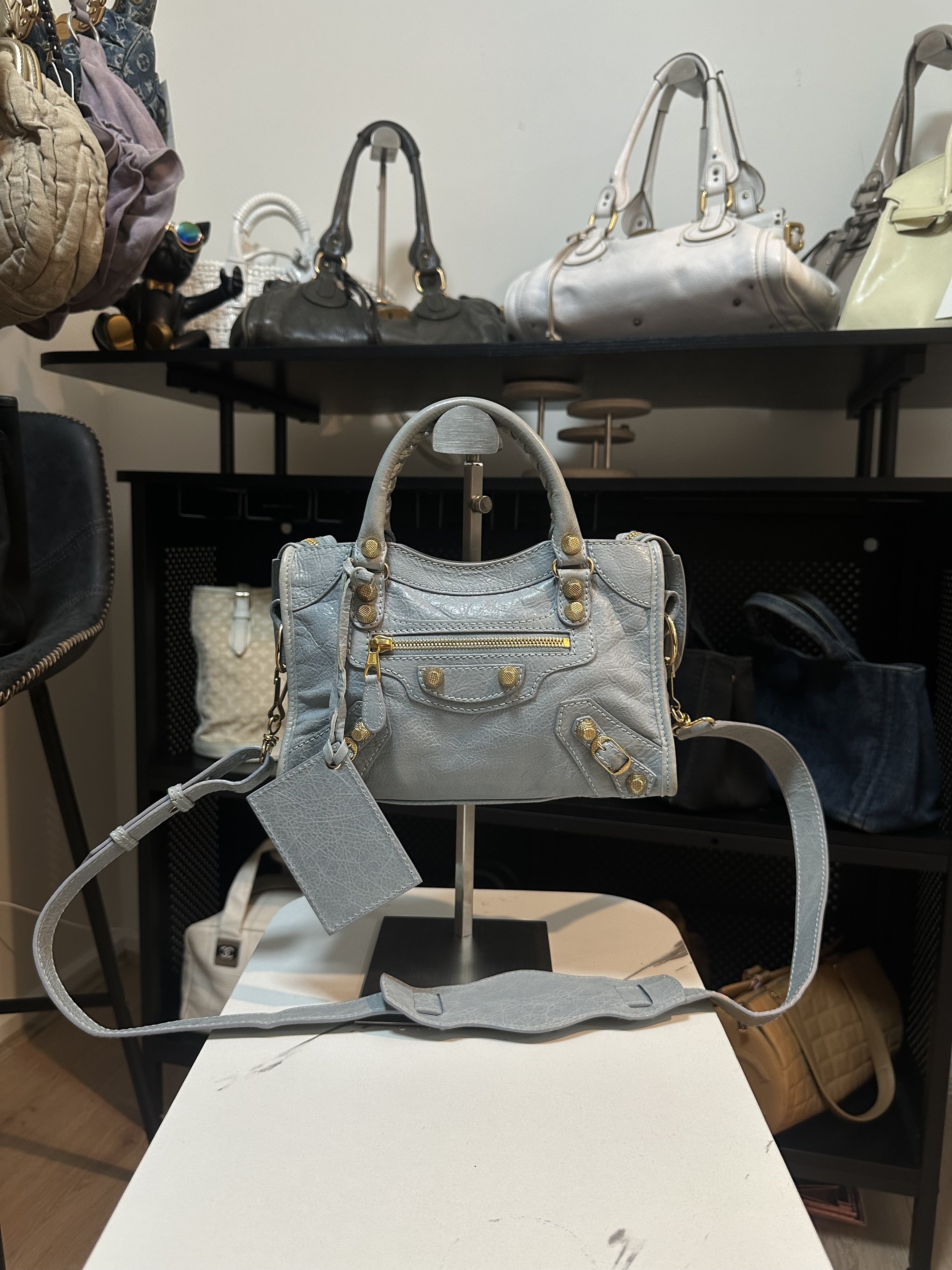 Balenciaga Powder Blue 'Metallic Edge' Mini City Bag