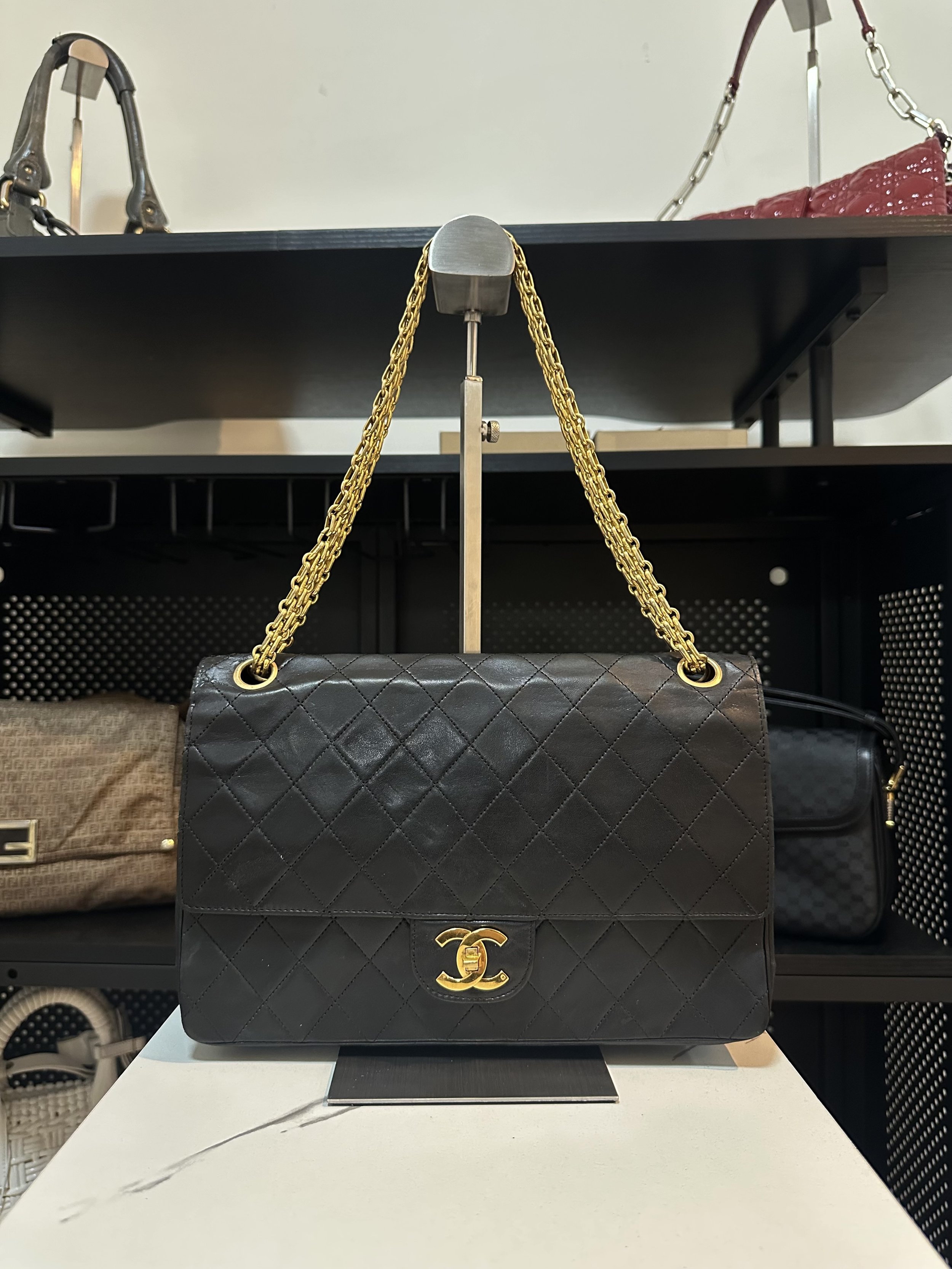 Chanel Classic Double Flap Standard Black Lambskin Leather Handbag
