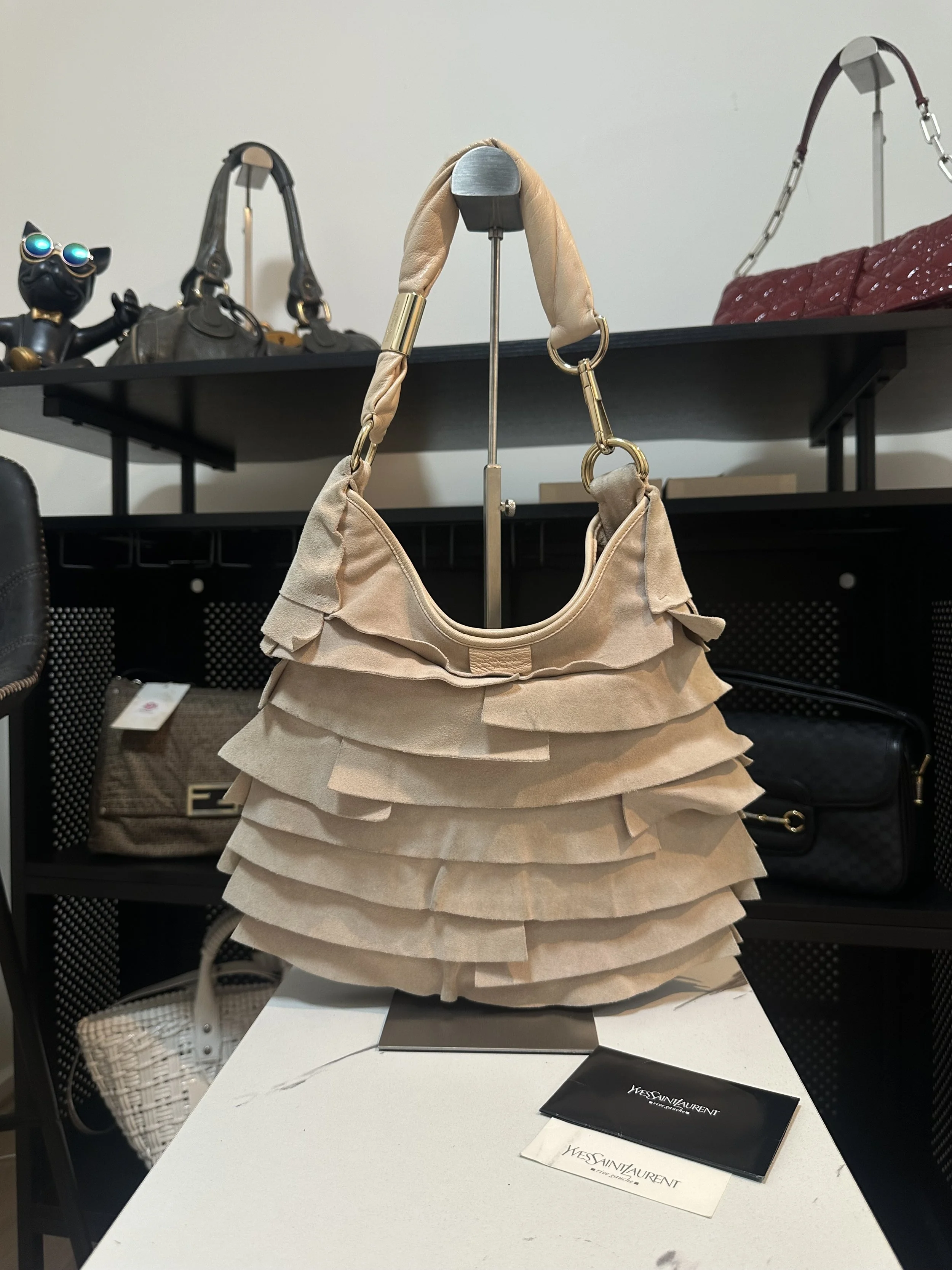Yves Saint Laurent Nude Beige Suede Rive Gauche Saint Tropez Shoulder Bag
