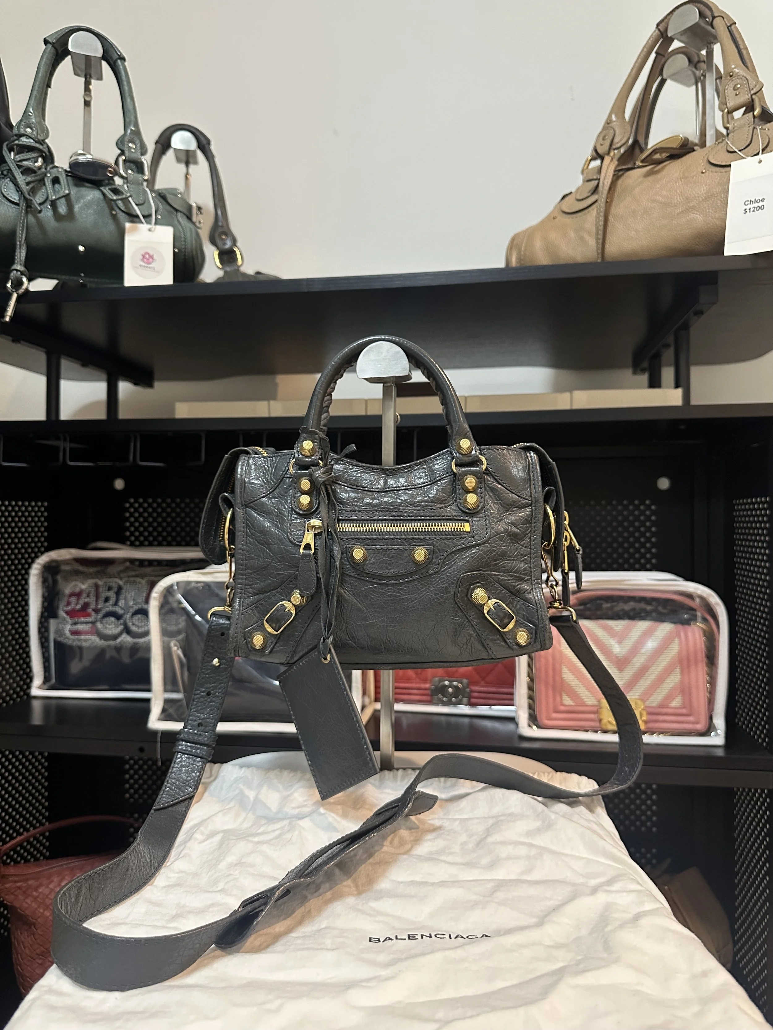 Balenciaga Dark Navy Leather Edge Mini City Bag