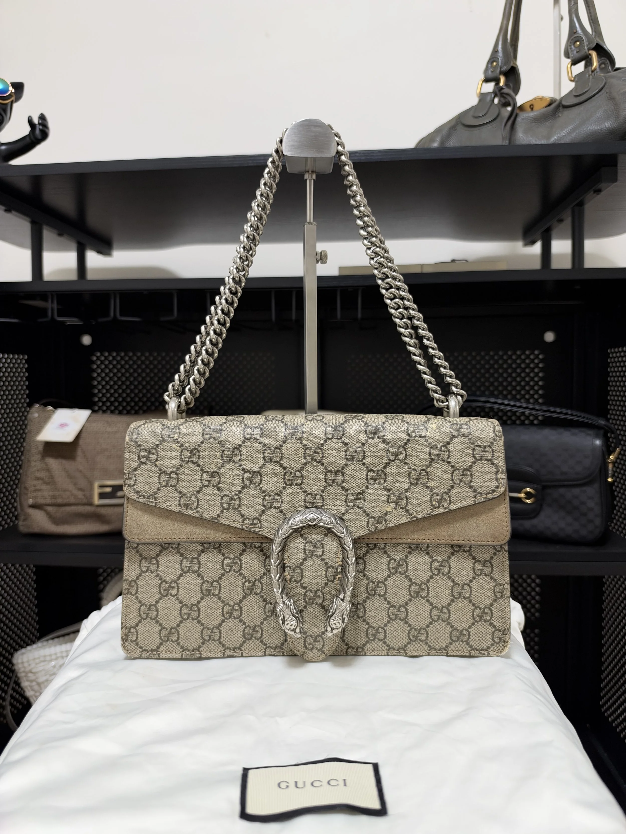 Gucci Taupe GG Supreme Canvas Dionysus Medium Shoulder Bag