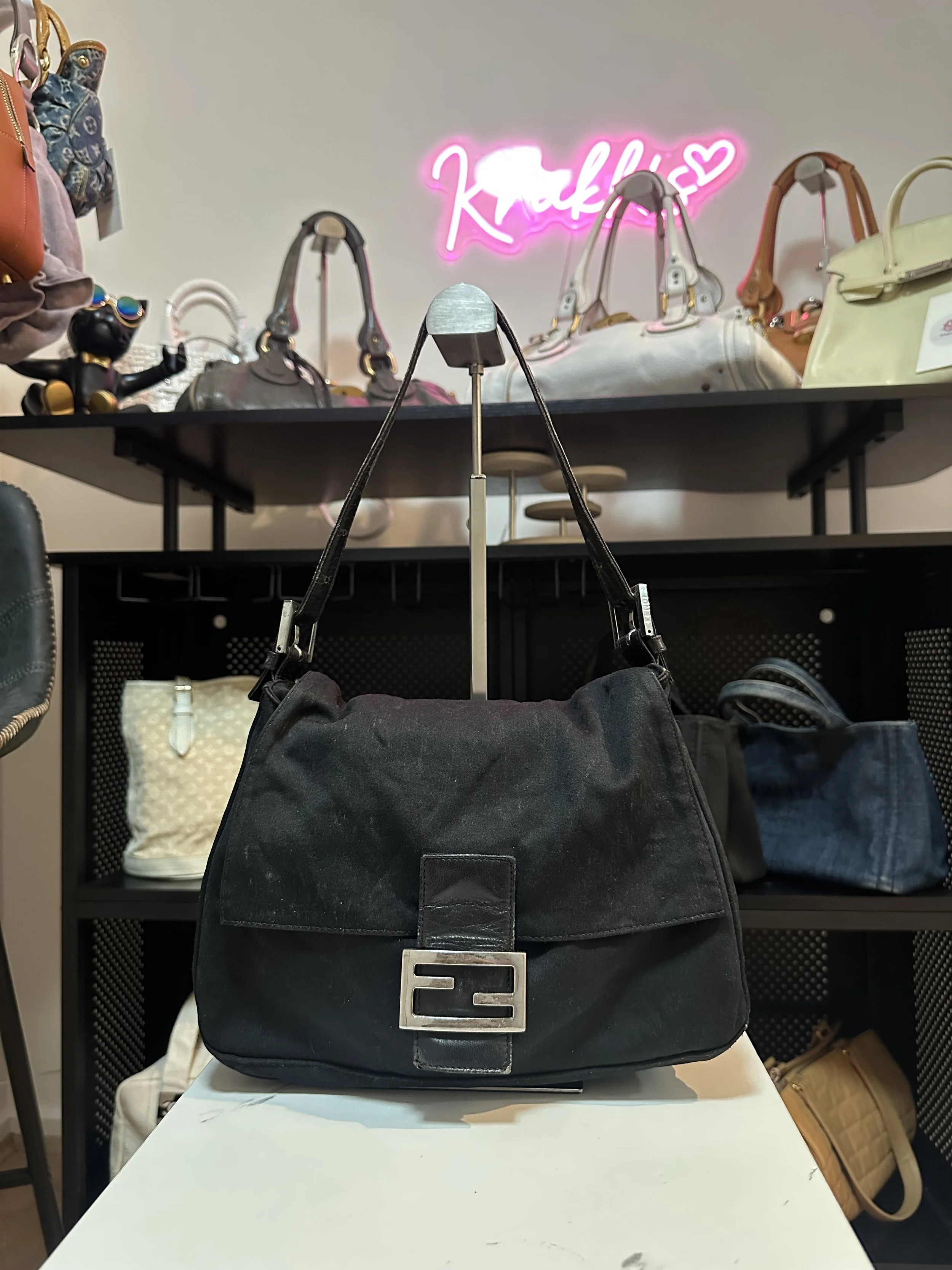 Fendi Black Cotton Jersey Mamma Baguette Shoulder Bag