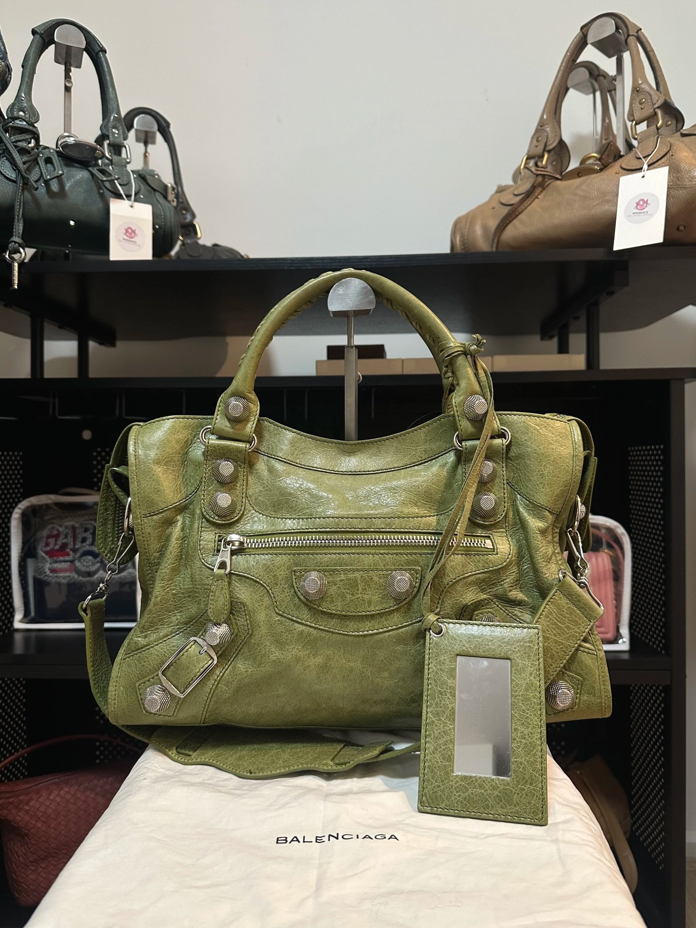Balenciaga Olive Green Leather 'Giant 21' Large City Bag