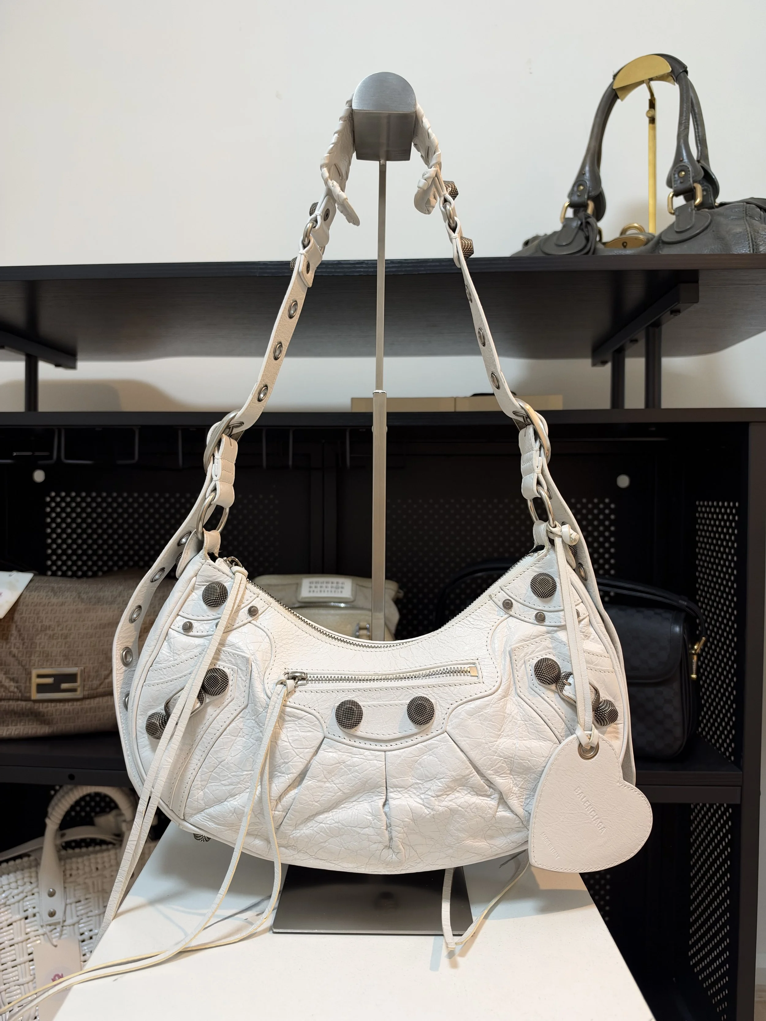 Balenciaga White Leather Le Cagole XS Shoulder Bag