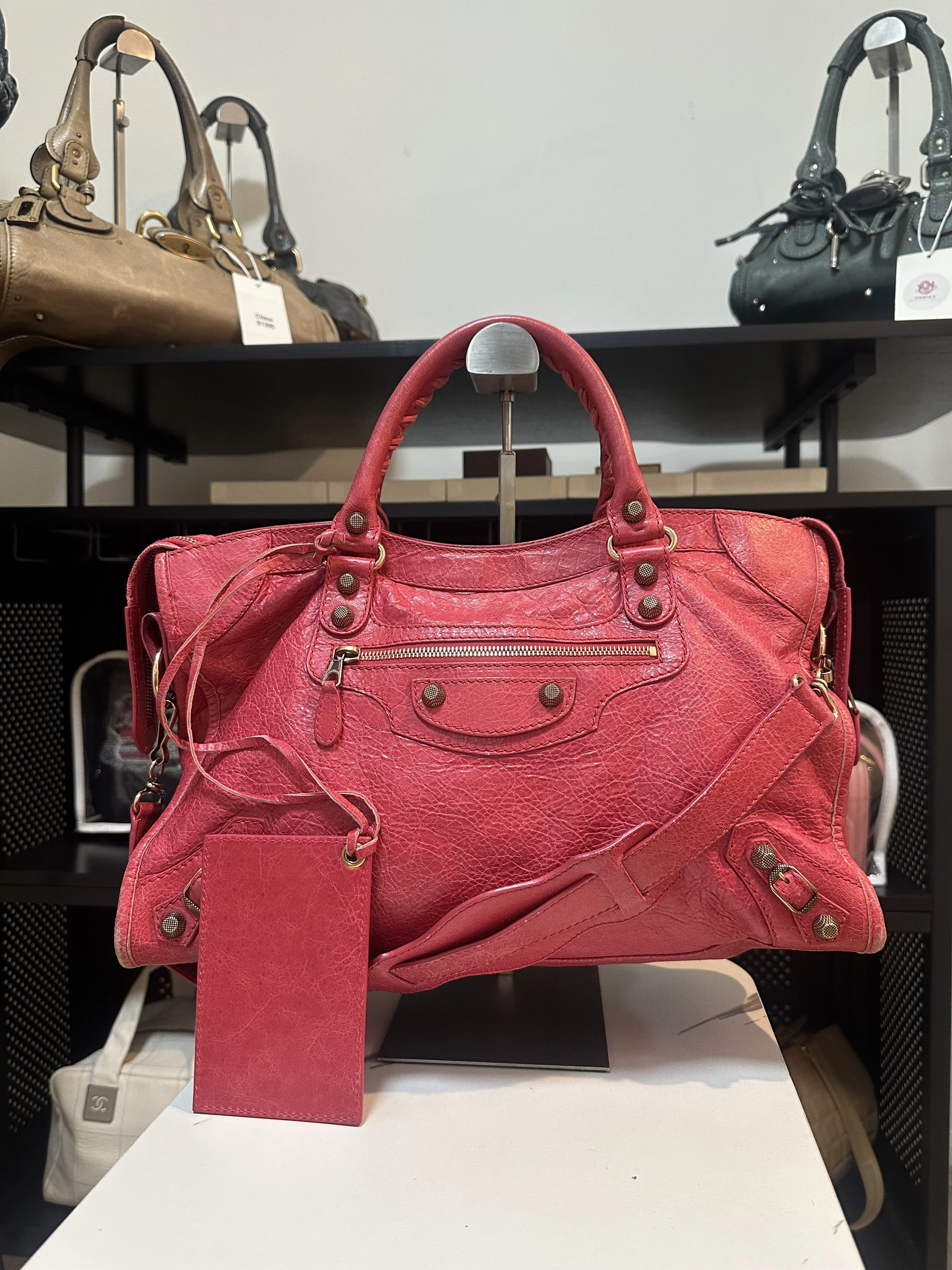 Balenciaga Rose Thulian Leather 'Giant 12' Large City Bag