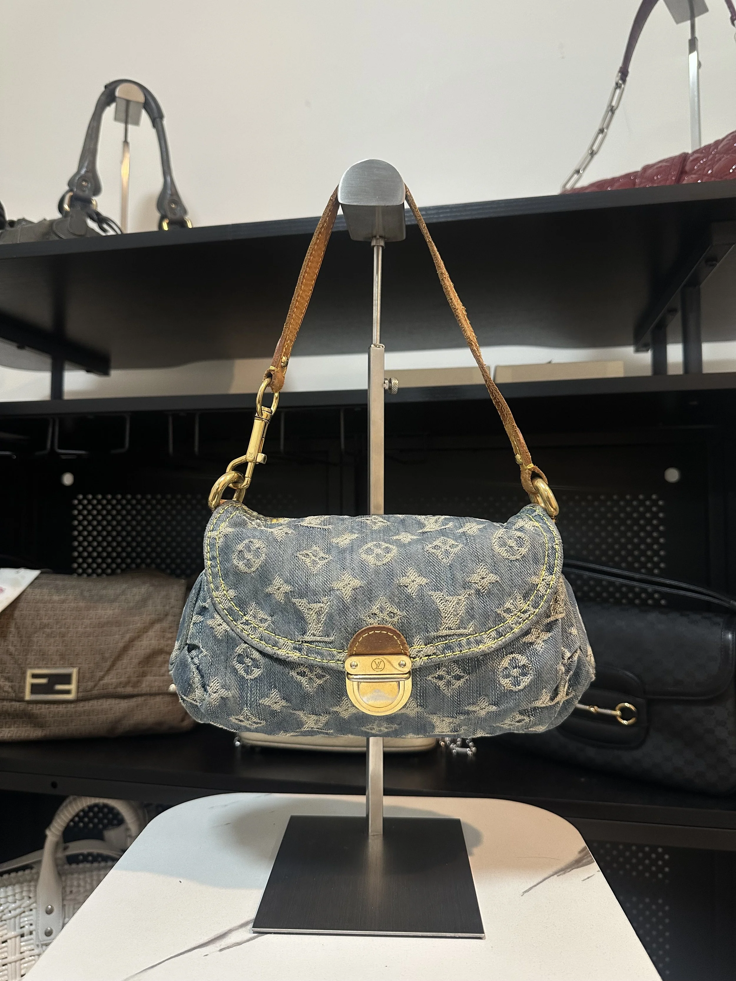 Louis Vuitton Blue Denim Mini Pleaty Shoulder Bag