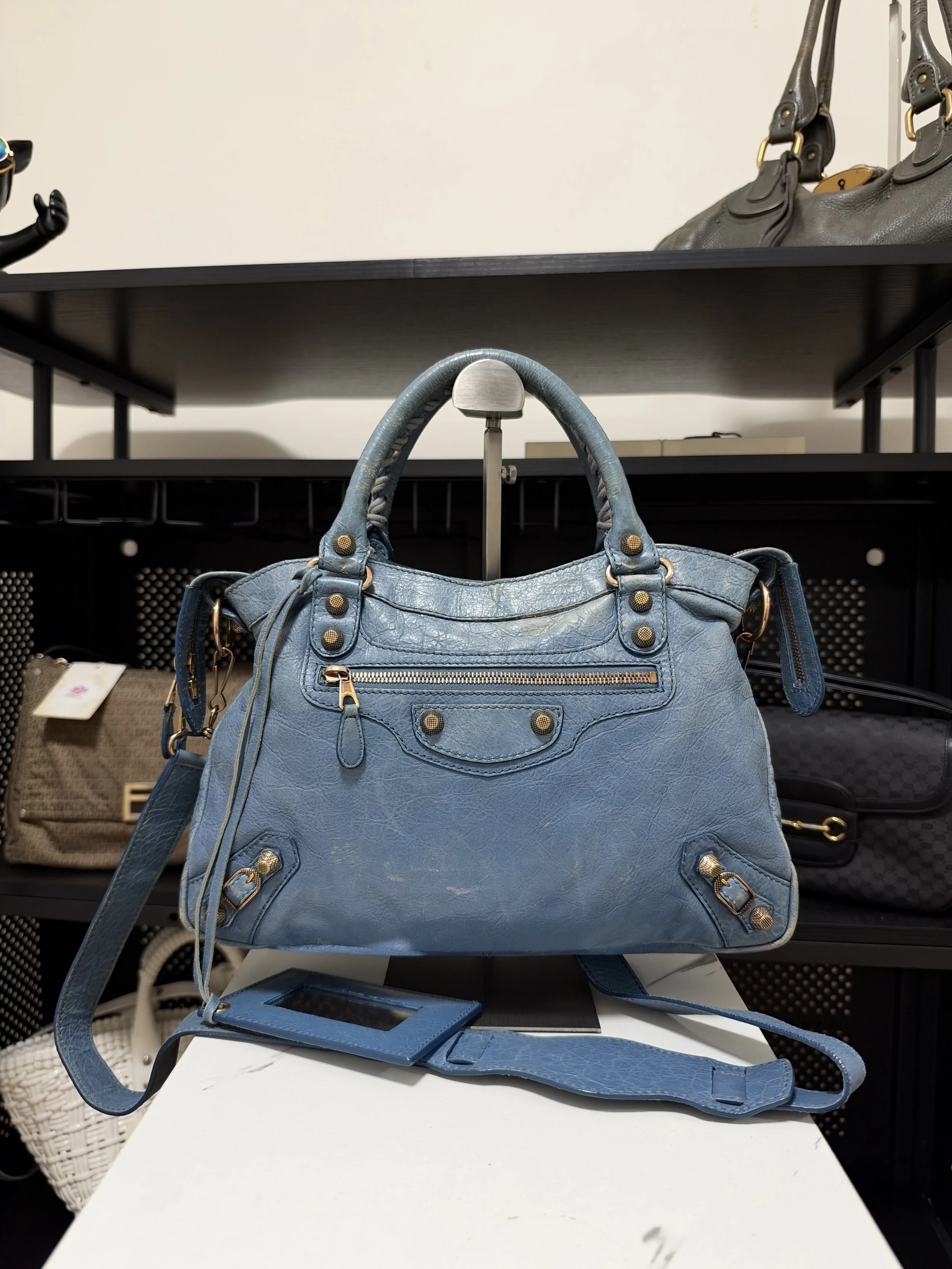 Balenciaga Blue Leather 'The Town' City Bag