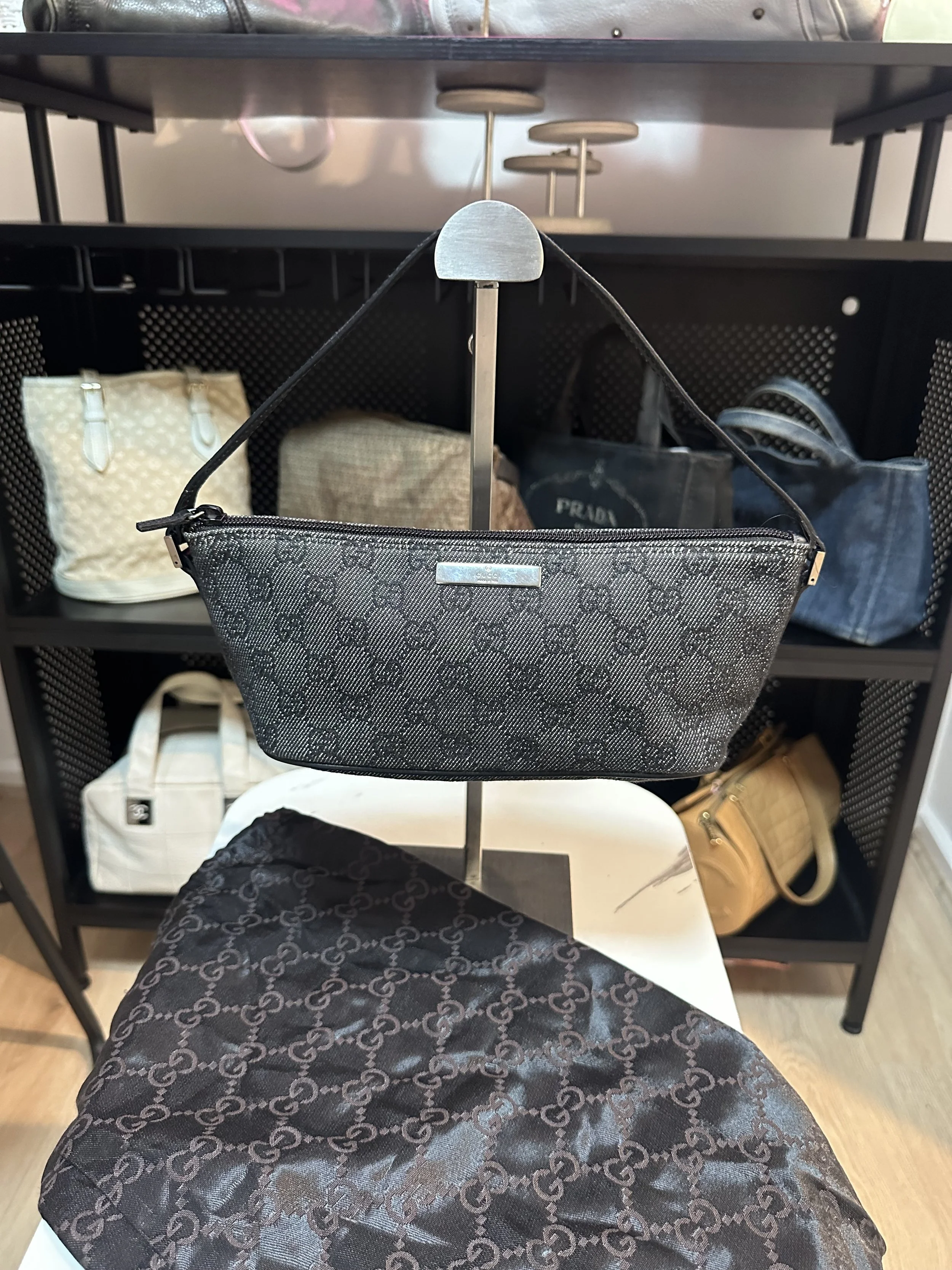 Gucci Dark Grey Canvas GG Supreme Boat Pouch