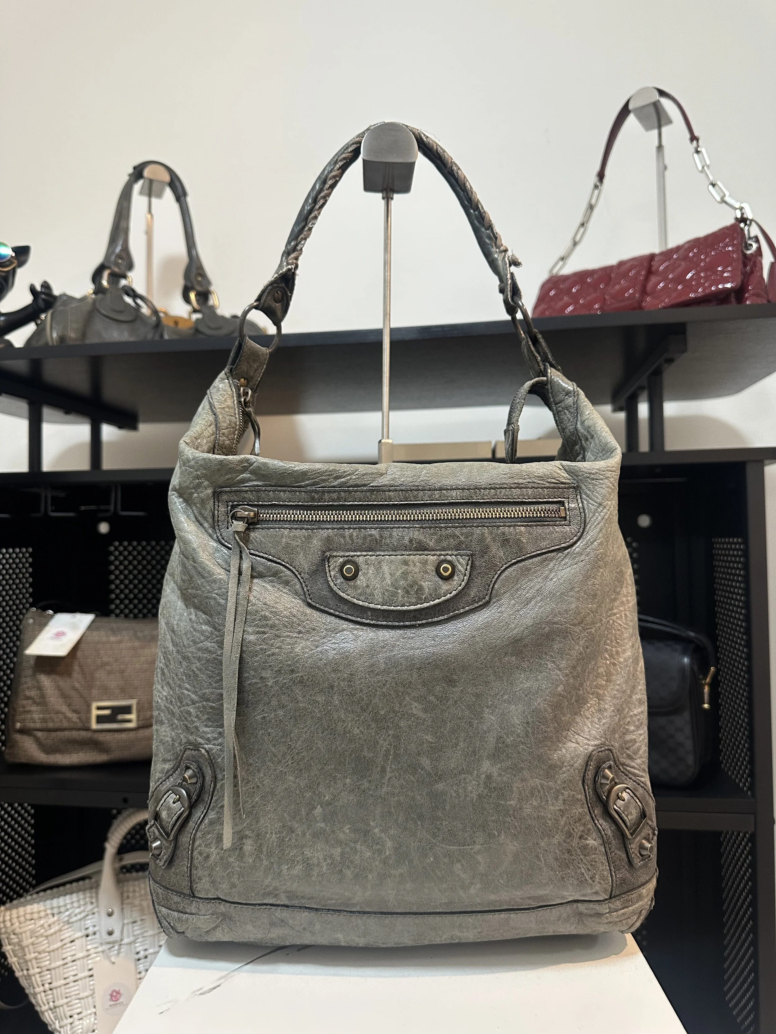 Balenciaga Anthracite Grey Leather Classic Day Hobo