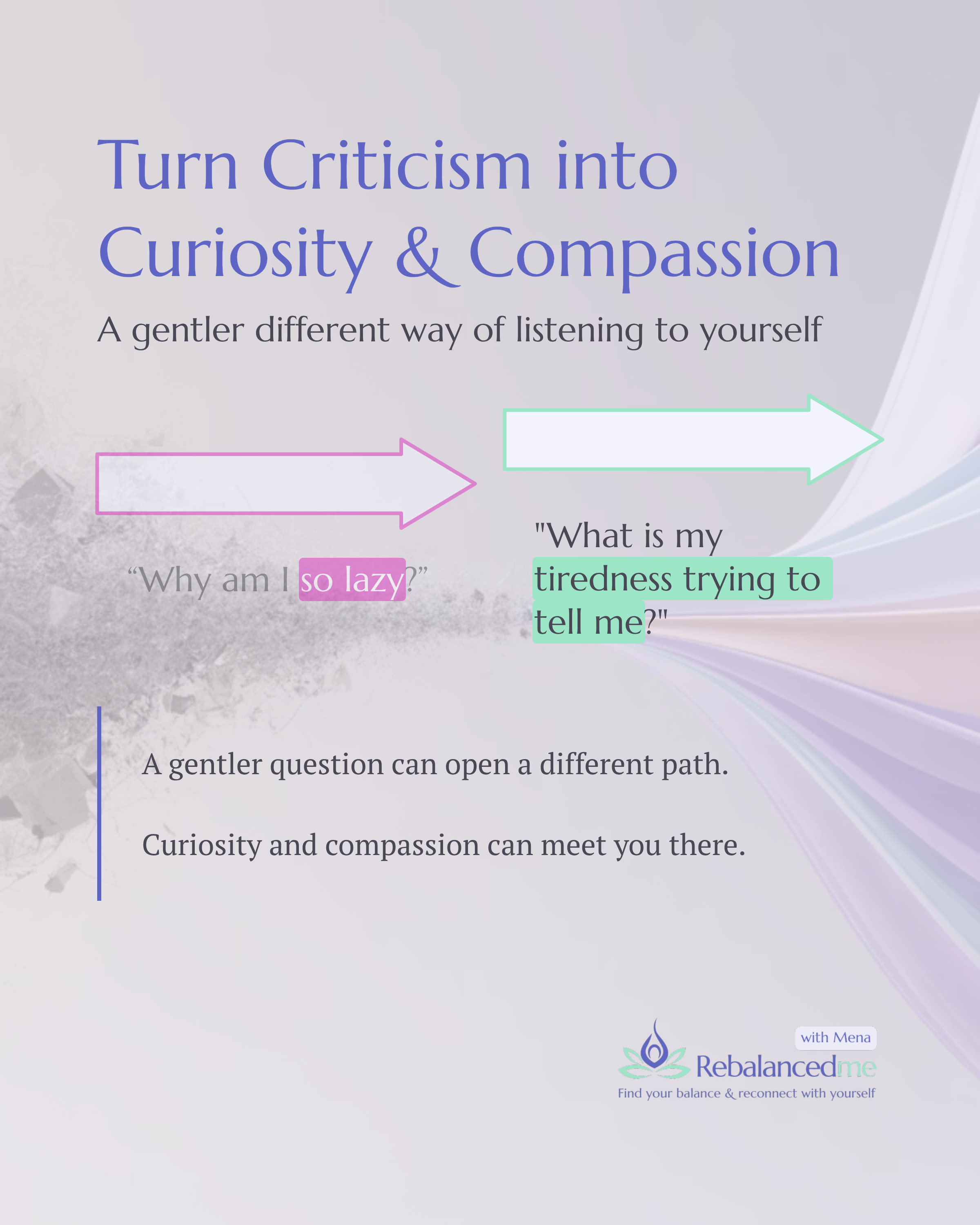 𝗦𝗼 𝗺𝘂𝗰𝗵 𝗼𝗳 𝗼𝘂𝗿 𝗶𝗻𝗻𝗲𝗿 𝘀𝘁𝗿𝗲𝘀𝘀 𝗹𝗶𝘃𝗲𝘀 𝗶𝗻 𝘁𝗵𝗲 𝘀𝗲𝗻𝘁𝗲𝗻𝗰𝗲𝘀 𝘄𝗲 𝘁𝗲𝗹𝗹 𝗼𝘂𝗿𝘀𝗲𝗹𝘃𝗲𝘀. 𝗕𝘆 𝘁𝘂𝗿𝗻𝗶𝗻𝗴 𝘁𝗵𝗲𝗺 𝗶𝗻𝘁𝗼 𝗴𝗲𝗻𝘁𝗹𝗲𝗿 𝗾𝘂𝗲𝘀𝘁𝗶𝗼𝗻𝘀, 𝘄𝗲 𝗰𝗿𝗲𝗮𝘁𝗲 𝘀𝗽𝗮𝗰𝗲 𝗳𝗼𝗿 𝗰𝘂𝗿𝗶𝗼𝘀𝗶?