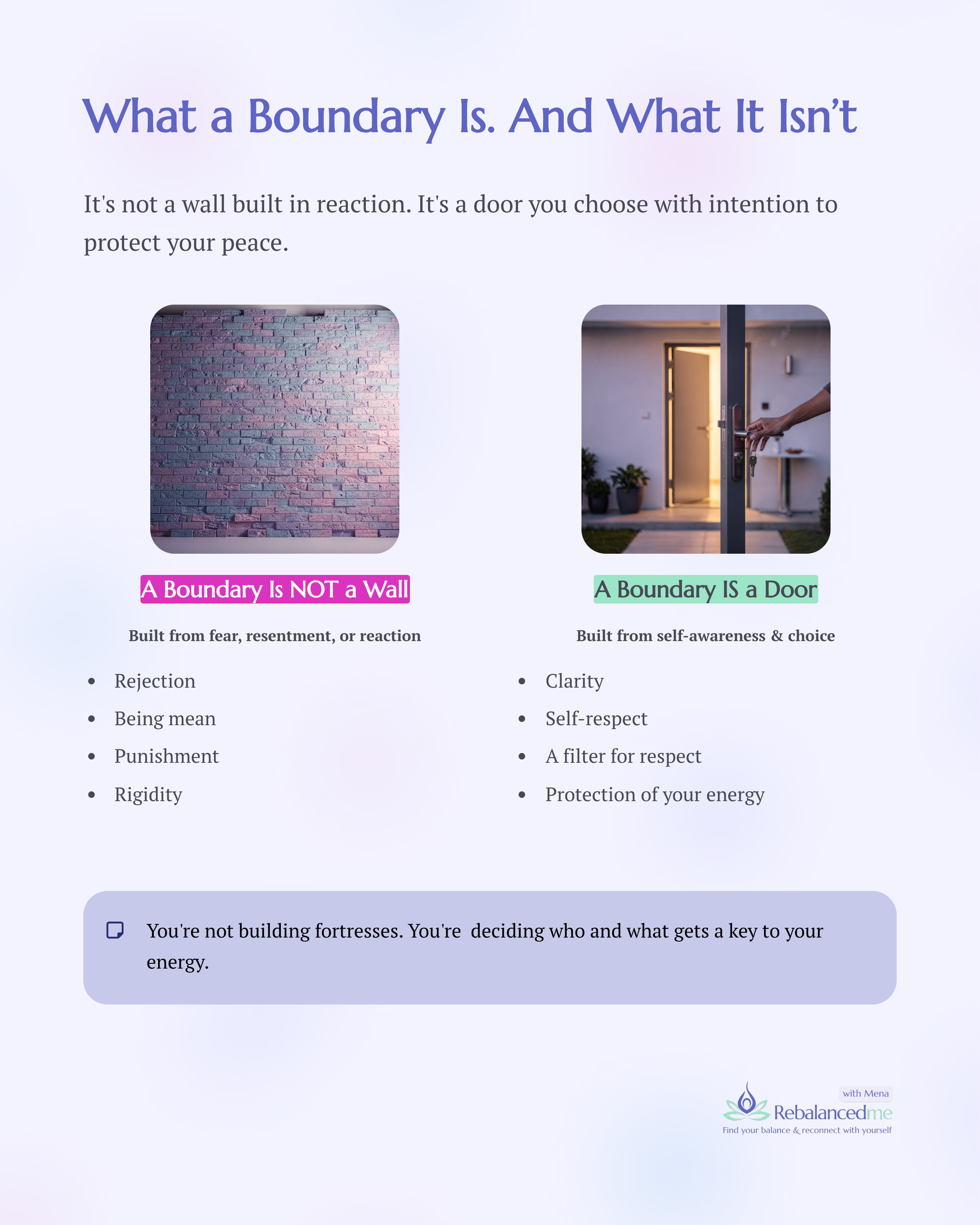 Boundaries are not about pushing people away.
They’re about 𝘀𝘁𝗮𝘆𝗶𝗻𝗴 𝗰𝗼𝗻𝗻𝗲𝗰𝘁𝗲𝗱 𝘁𝗼 𝘆𝗼𝘂𝗿𝘀𝗲𝗹𝗳 💖

They don’t end connection.
They 𝗱𝗲𝗳𝗶𝗻𝗲 𝘁𝗵𝗲 𝗰𝗼𝗻𝗱𝗶𝘁𝗶𝗼𝗻𝘀 where connection can stay healthy 🌿

Boundaries aren’t b