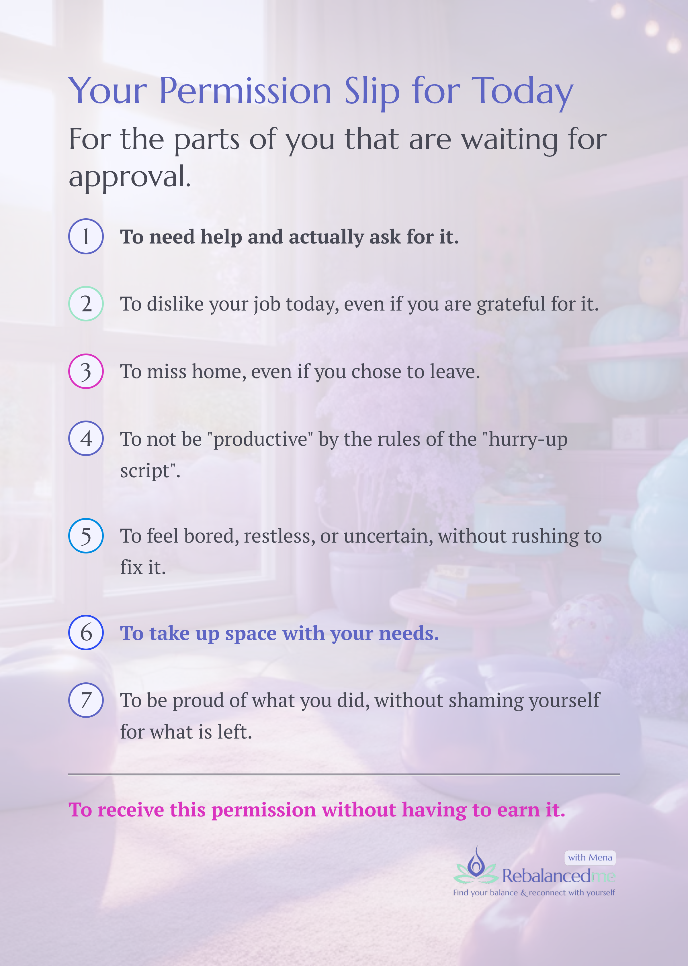 𝗬𝗼𝘂𝗿 𝗼𝗳𝗳𝗶𝗰𝗶𝗮𝗹 𝗽𝗲𝗿𝗺𝗶𝘀𝘀𝗶𝗼𝗻 𝘀𝗹𝗶𝗽 𝗳𝗼𝗿 𝘁𝗵𝗲 𝗱𝗮𝘆. ✨

These aren't small things. They're the quiet, daily acts of courage that rebuild you from the inside.

Save this for the moments you need a reminder. 𝗪𝗵𝗶𝗰𝗵 𝗼𝗻𝗲 ?