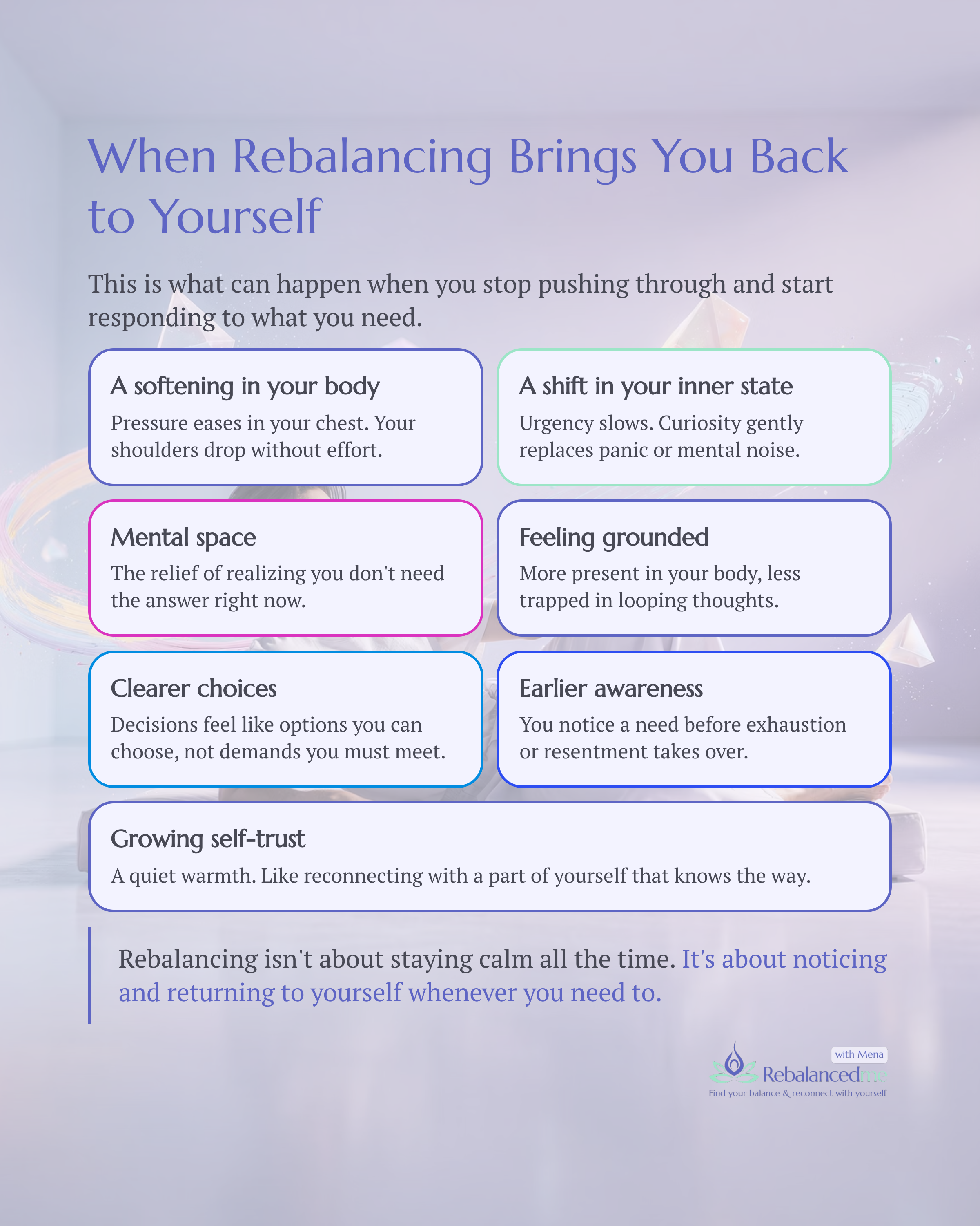 We talk a lot about what burnout feels like: the exhaustion, the pressure, the noise.

But what does healing feel like? What are the gentle shifts that signal you're coming back to yourself?

Rebalancing isn’t about doing it all perfectly or forcing 